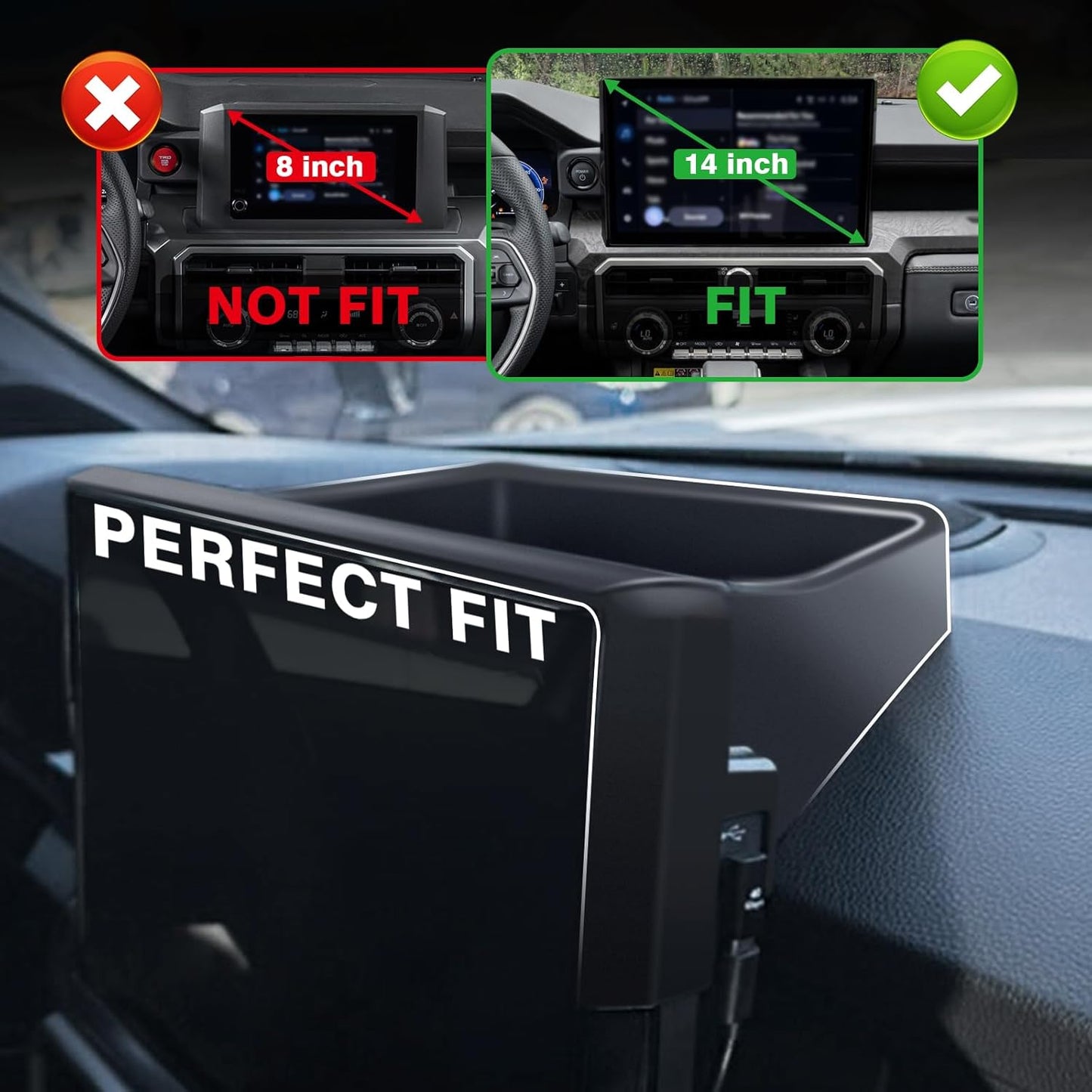 Muslogy Dashboard Storage Box Compatible with 2024 2025 Tacoma & 2025 4Runner Accessories Center Console Organizer w/14-inch Screen for Limited Trailhunter TRD Pro (14 Inch Screen Only) (Black)