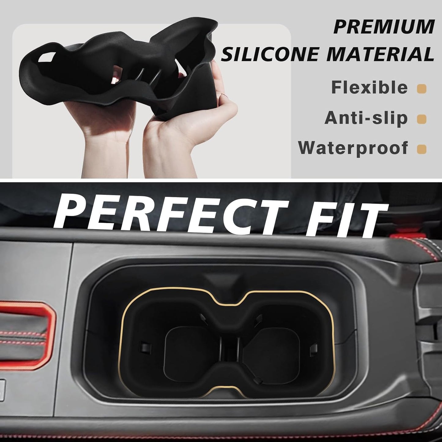 Muslogy Center Console Organizer & Cup Holder Insert 2PCS Set Compatible with 2025 Nissan Kicks Accessories Armrest Box Divider Storage Tray and Drink Stopper Non-Slip (Console Tray & CupHolder)