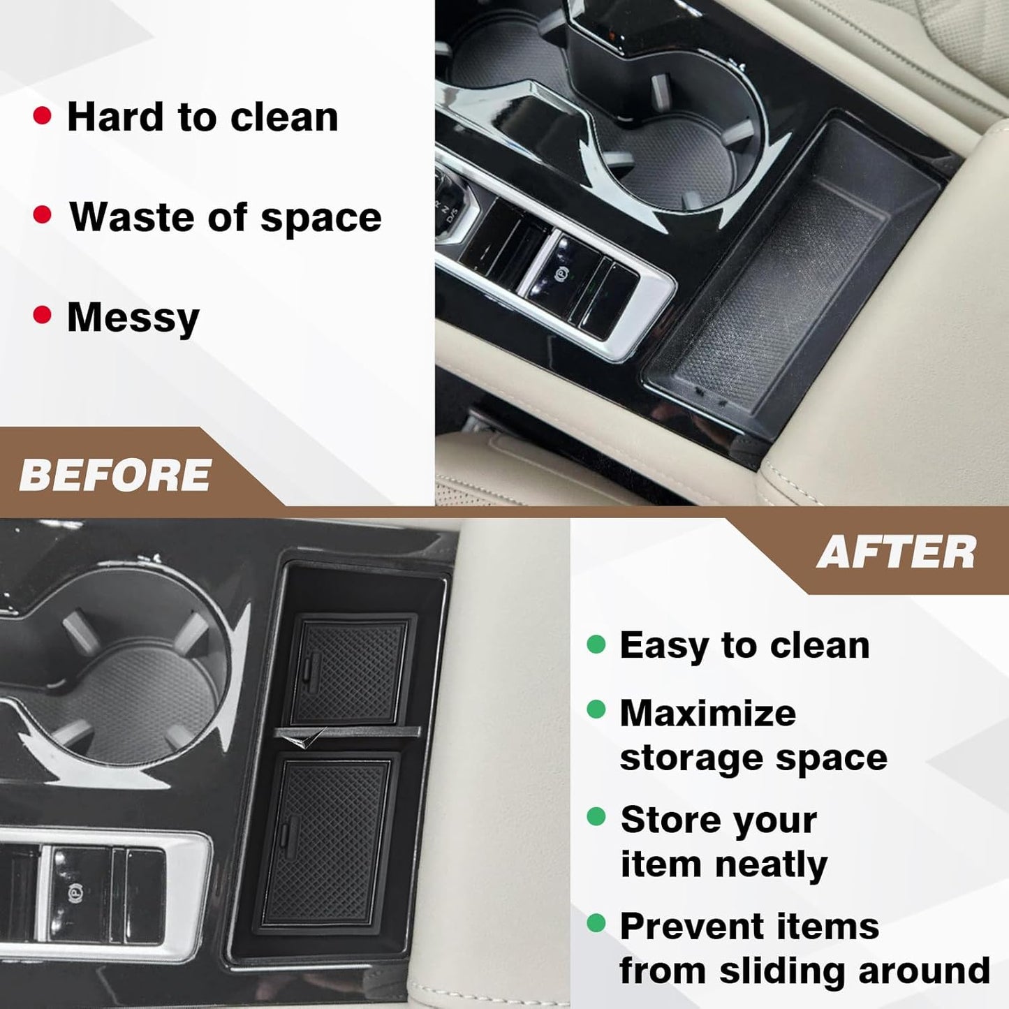Muslogy Center Console Organizer Compatible with Volkswagen Atlas & Cross Sport 2024 2025 Interior Accessories Armrest Front Storage Tray Secondary Storage Box(Armrest Front Tray)