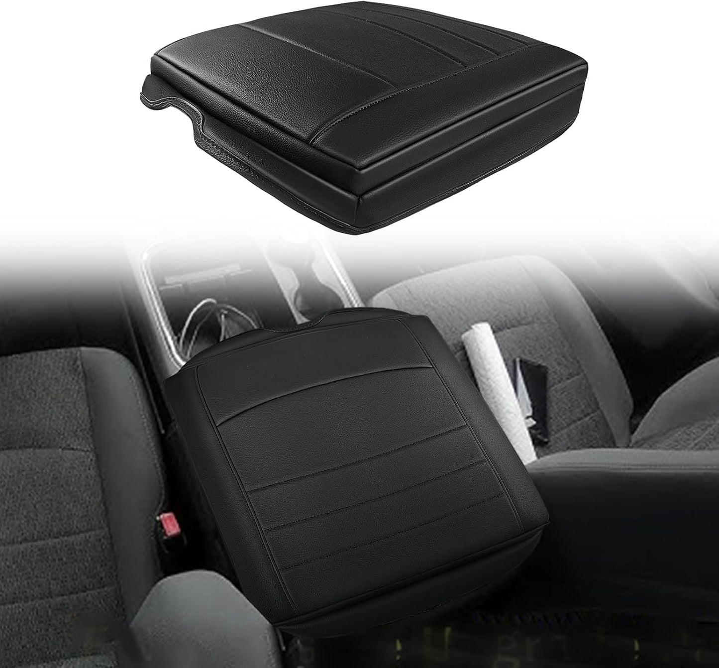 Muslogy Center Console Armrest Cover Compatible with Chevy Silverado & GMC Sierra 1500 2500 3500 2014-2018 Comfort Armrest Pad Arm Rest Cushion Vegan Leather Protector Regular Thick(Bucket Seat ONLY)