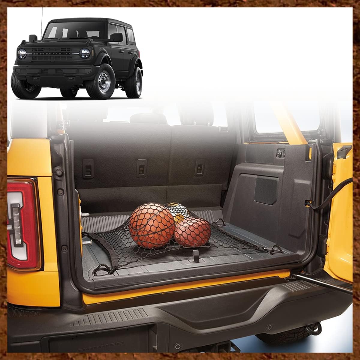 Muslogy Compatible with Ford Bronco 2024 2023 2022 2021 Cargo Mesh Net Accessories, 2/4 Door Stretchable Trunk Organizer Cargo Net Elastic Mesh with Hooks (4 Door)