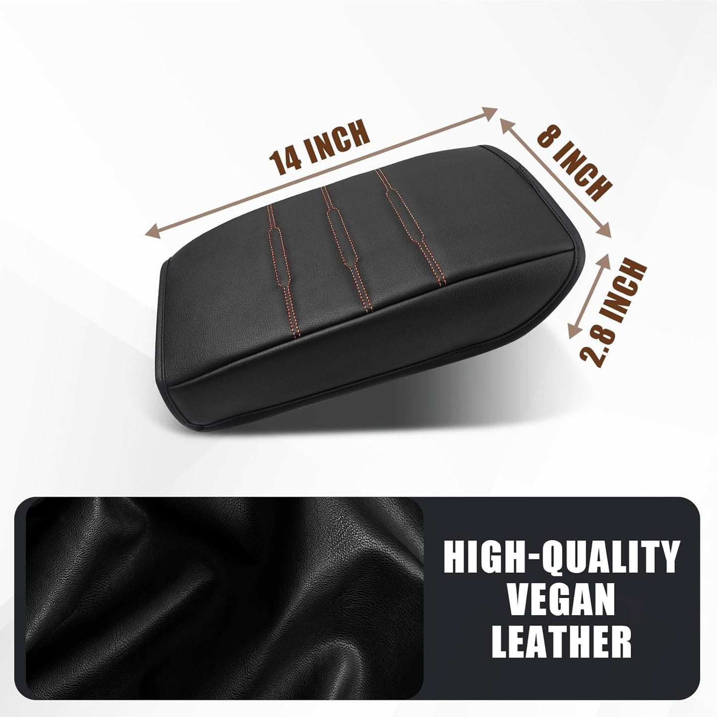 Muslogy Center Console Cover Compatible with 2023 2024 2025 Honda CR-V Accessories CRV Hybrid LX EX EX-L Sport Touring Armrest Cover Lid Cushion Protector Vegan Leather Extra Soft(Black/Orange Trim)