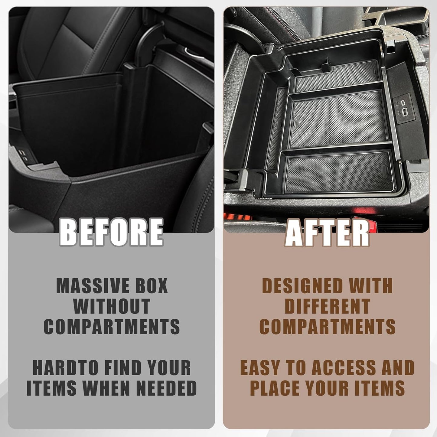 Muslogy for 2021-2025 Yukon Tahoe Suburban Center Console Tray Middle Organizer ABS Armrest Storage Box Compatible with GMC Yukon Tahoe Suburban 2021 2022 2023 2024 2025 Not for Sliding Console(Black)