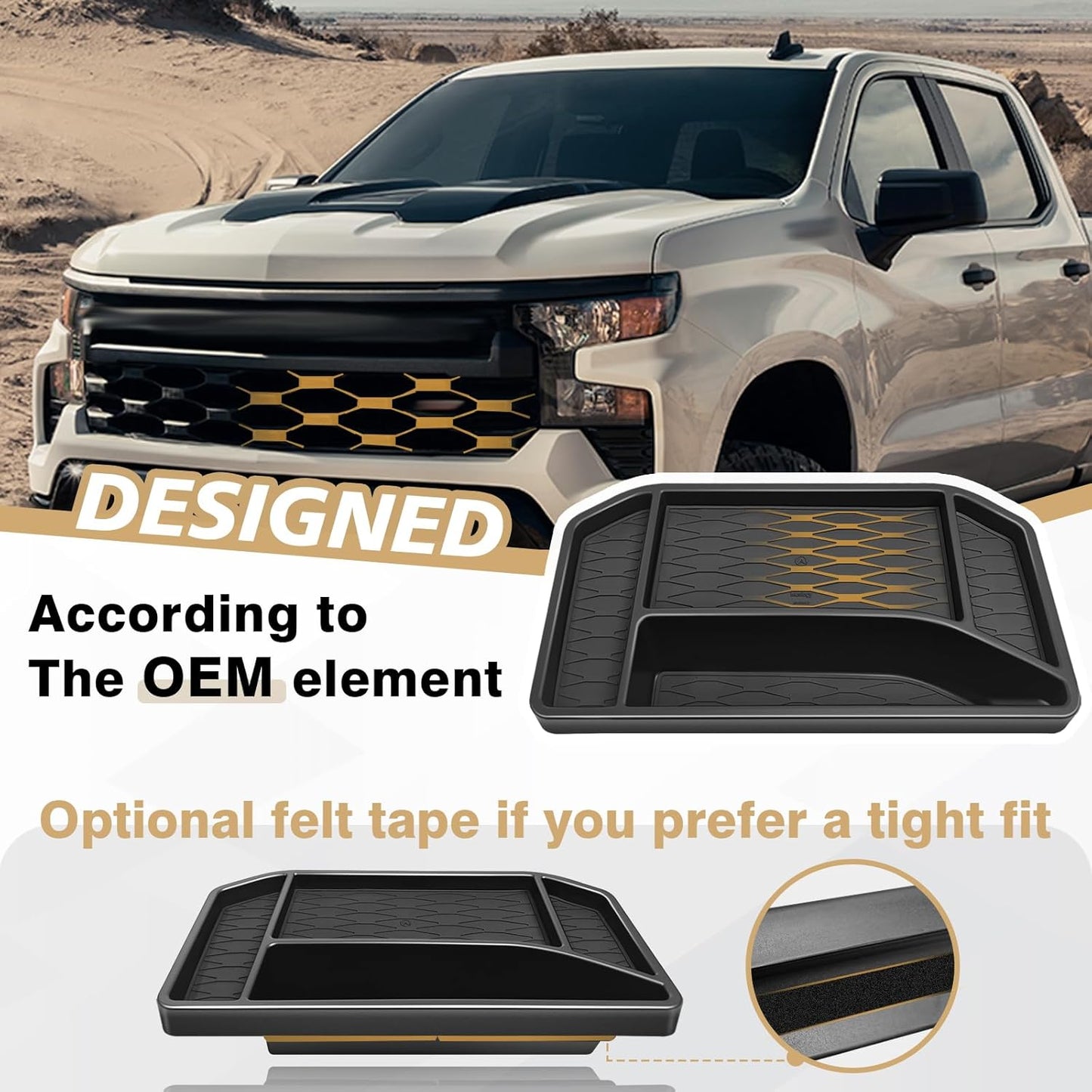 Muslogy Dashboard Organizer Compatible with 2022-2025 Chevy Silverado/GMC Sierra 1500, 2024 2025 2500HD 3500HD Accessories Center Console Organizer Storage Box Mounted Tray (Fit 13.4-inch Screen ONLY)