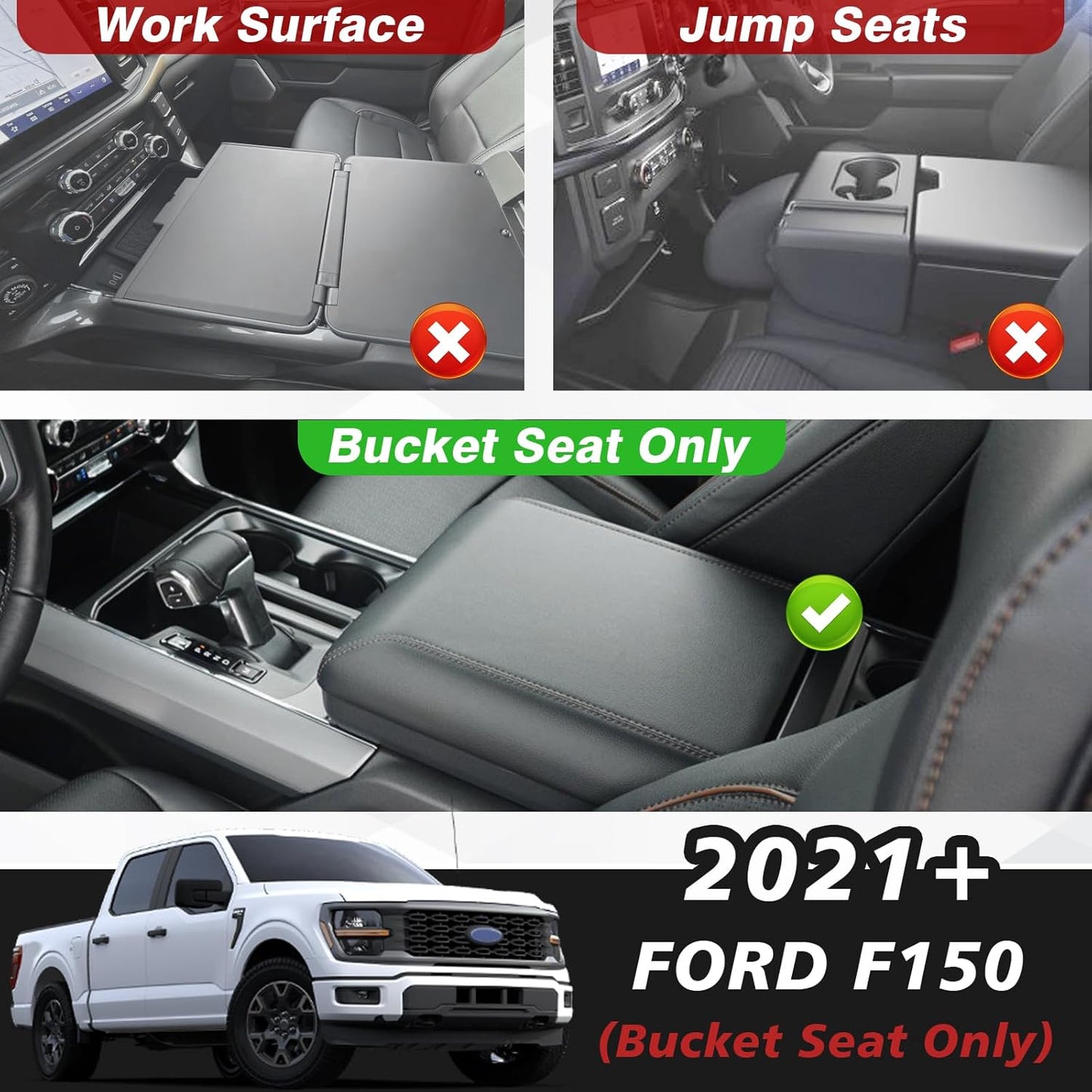 Muslogy Front Center Console Organizer Fits for Ford F150 F-150 Accessories 2021-2024 2025 Interior Storage Hidden Compartment Removable Cover Secret Pocket Lid with USB Hole