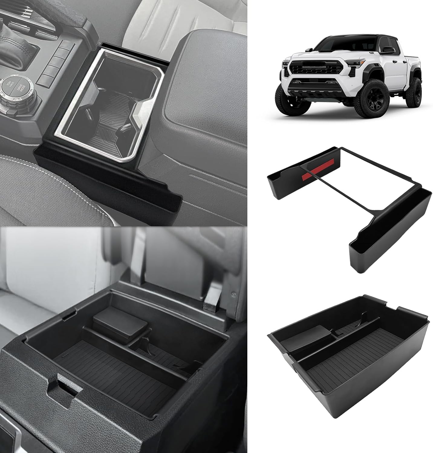 Muslogy Center Console Organizer Compatible with 2024 2025 Toyota Tacoma 4th Gen Accessories Interior Storage Box Insert Tray Phone Pocket(Console Organizer+Hanging Storage Box)