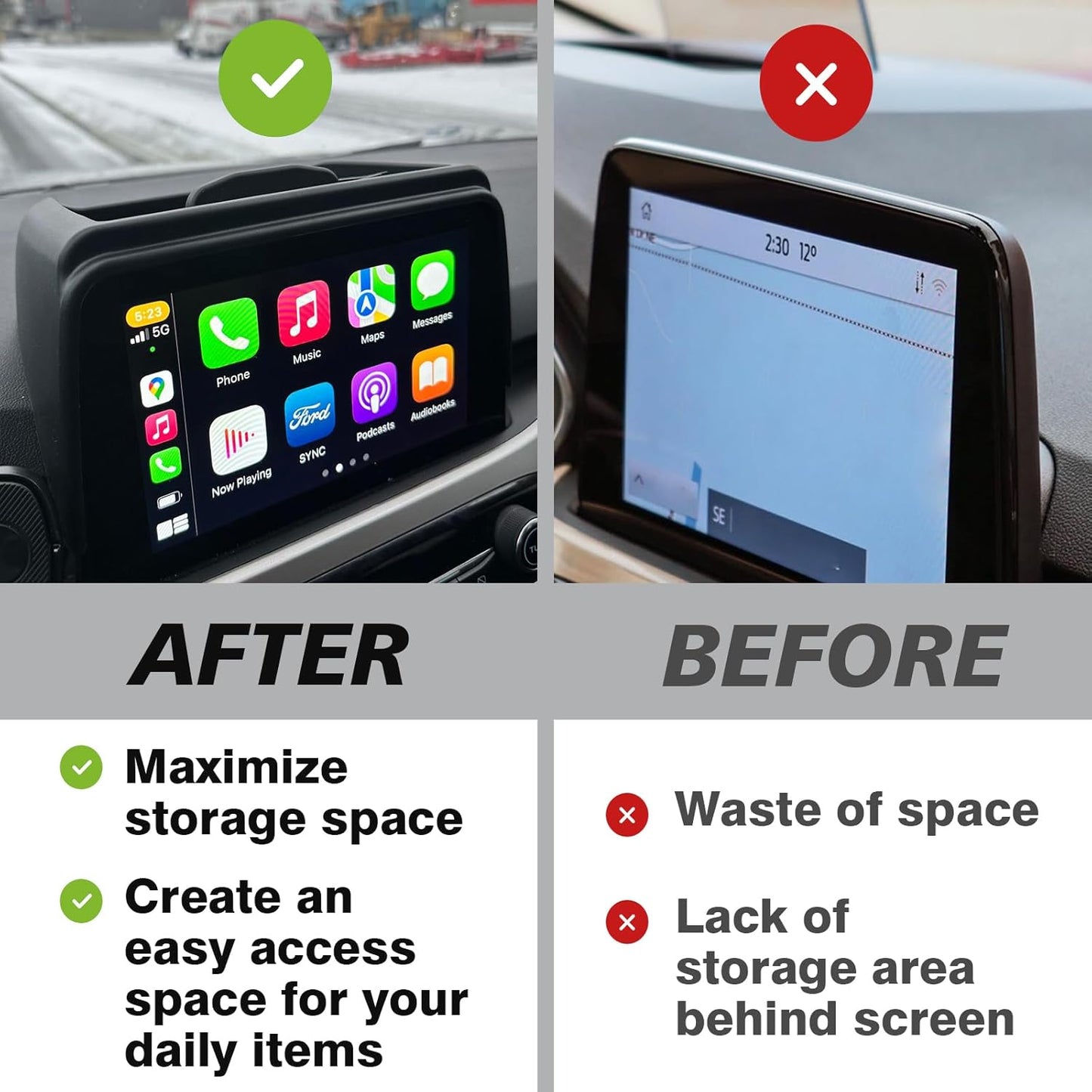 Muslogy for 2020-2024 2025 Escape Dashboard Storage Box Insert Behind Screen Back 8-inch Center Console Tray Organizer Compatible with Ford Escape 2025 2024-2020 8"LCD Touchscreen(Not fit 13.2"Screen)
