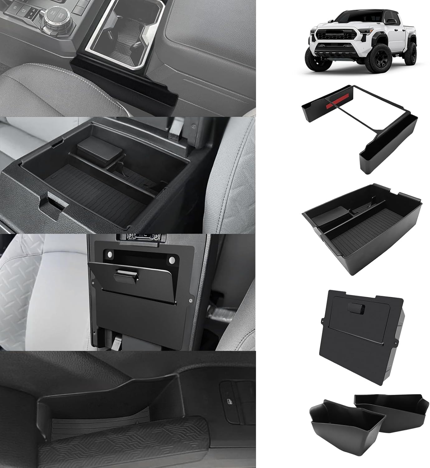 Muslogy Center Console Organizer Compatible with 2024 2025 Toyota Tacoma 4th Gen Accessories Interior Storage Box Insert Tray Phone Pocket(Console Organizer+Hanging Storage Box)