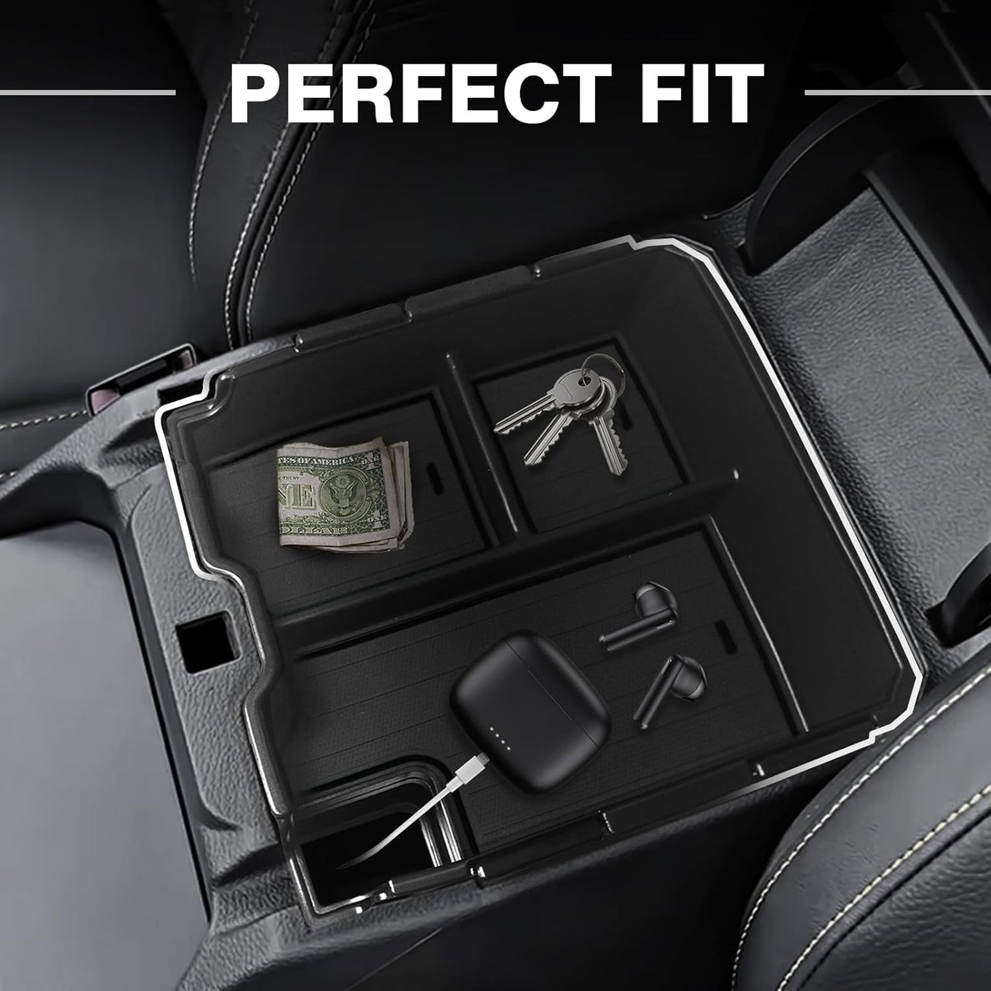 Muslogy Center Console Organizer Compatible with Ford Ranger 2024 2025 & Raptor Accessories Two-Layer Storage Box Insert Tray Secondary Storage Divider Armrest Tray ABS Material Glove Box (Black)