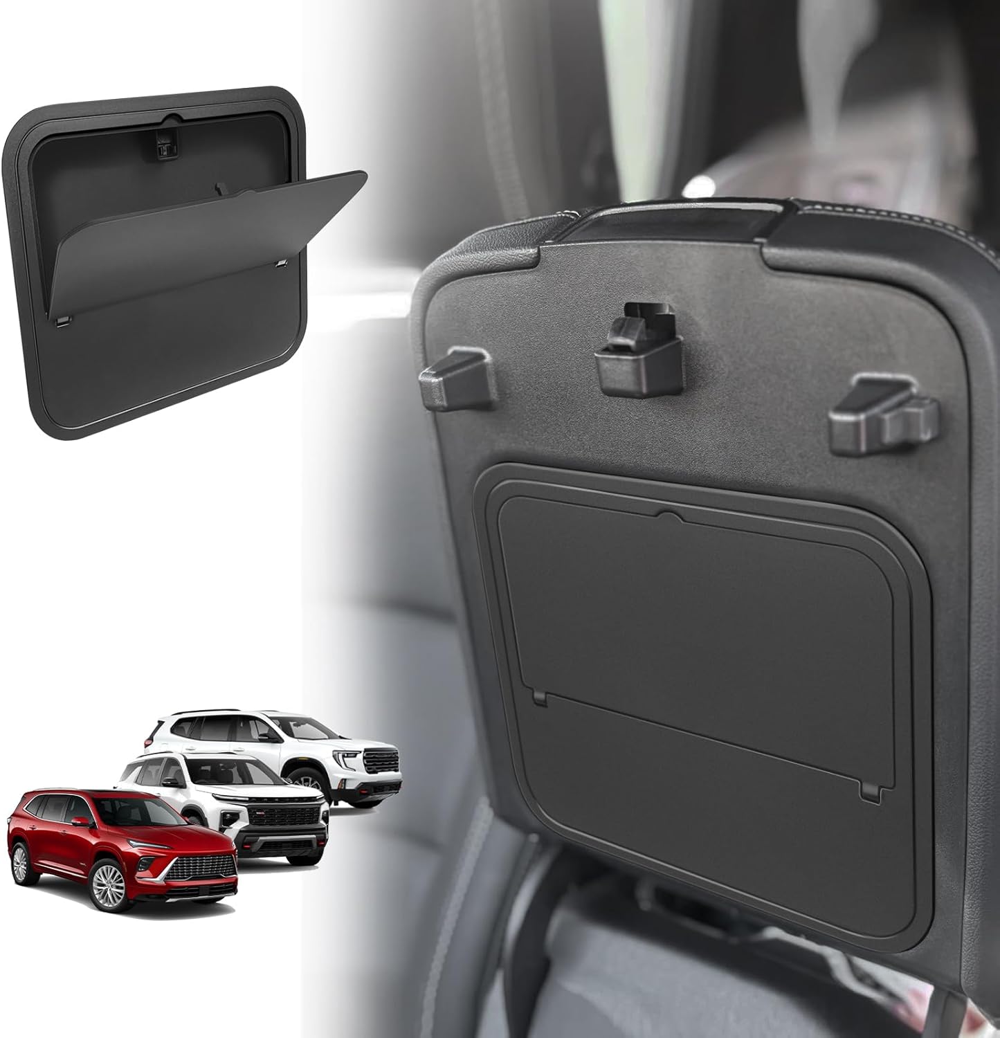 Muslogy Center Console Hidden Organizer Compatible with 2024 2025 GMC Acadia & Chevy Traverse & 2025 Buick Enclave Accessories One-Touch Armrest Hidden Storage Box Secret Compartment Insert Tray