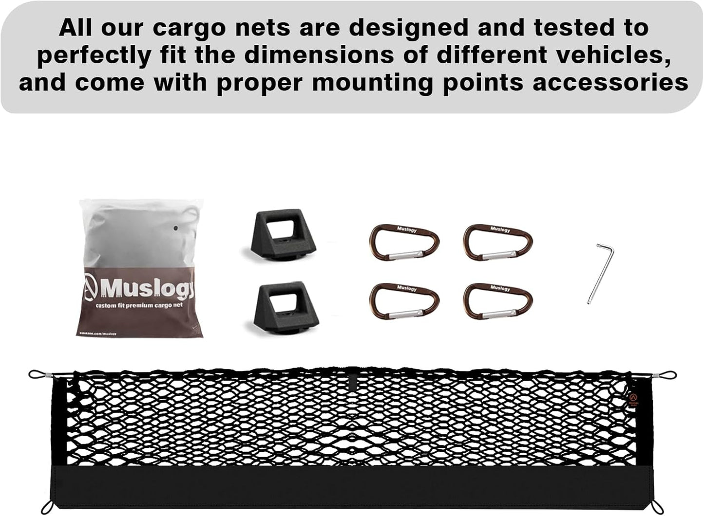 Muslogy Truck Bed Cargo Net Compatible with Tesla Cybertruck 2023 2024 2025 Accessories Storage Organizer Pickup Truck Bed Envelope Style Cargo Net with Heavy Duty Carabiners