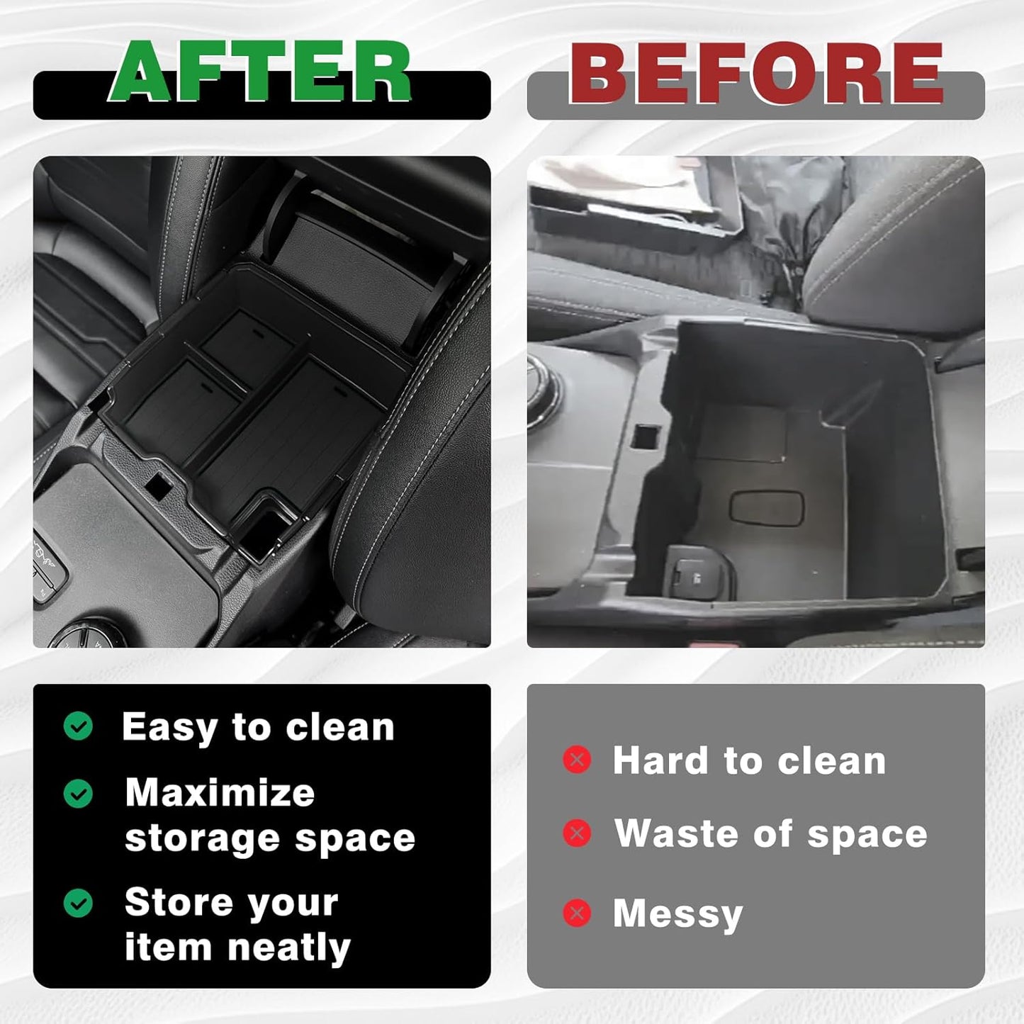 Muslogy Center Console Organizer Compatible with Ford Ranger 2024 2025 & Raptor Accessories Two-Layer Storage Box Insert Tray Secondary Storage Divider Armrest Tray ABS Material Glove Box (Black)