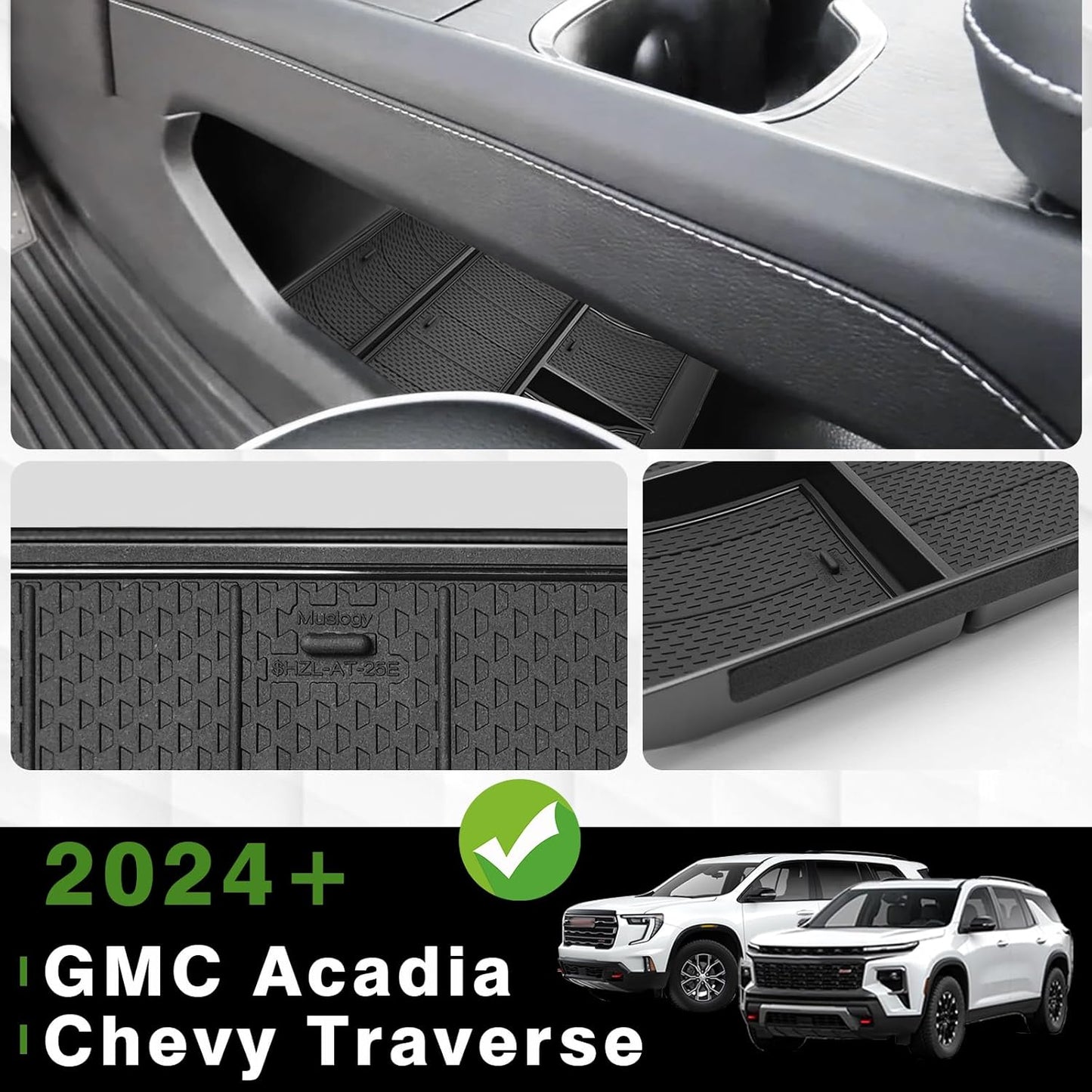 Muslogy Lower Center Console Organizer Compatible with 2024 2025 GMC Acadia & Chevy Traverse Accessories Interior Storage Divider Bottom Insert Tray with Anti-Slip Mats