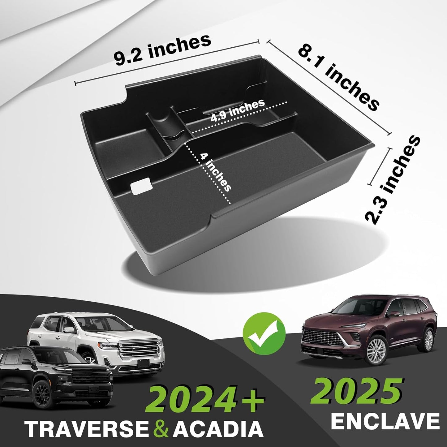 Muslogy Center Console Organizer Compatible with 2024 2025 GMC Acadia & Chevy Traverse & 2025 Buick Enclave Accessories Middle Console Storage Box Armrest Insert Tray Cable Holder ABS Material