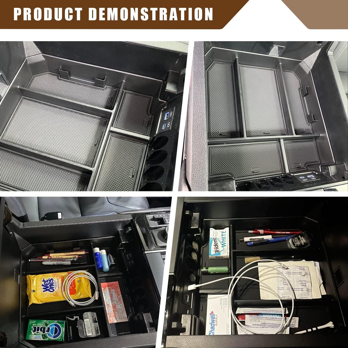 Muslogy Center Console Organizer Compatible with 2022 2023 2024 2025 Toyota Tundra Accessories & 2023-2025 Sequoia Console Storage Box Divider Insert Tray ABS Material with Non-Slip Mats(Rubber Black)