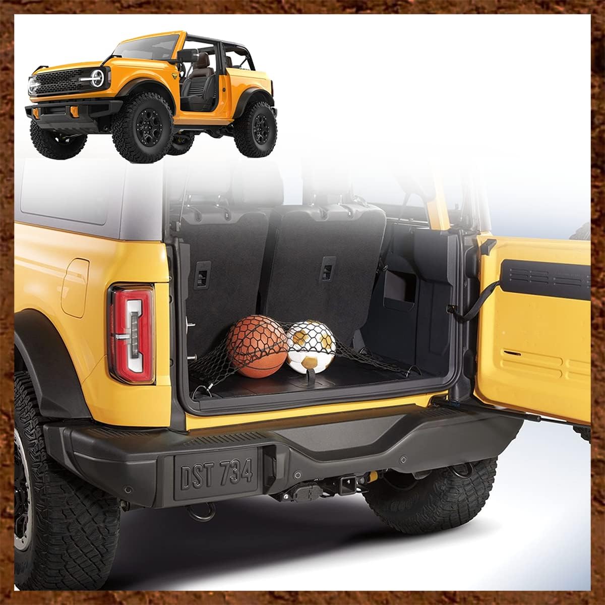 Muslogy Compatible with Ford Bronco 2024 2023 2022 2021 Cargo Mesh Net Accessories, 2/4 Door Stretchable Trunk Organizer Cargo Net Elastic Mesh with Hooks (4 Door)