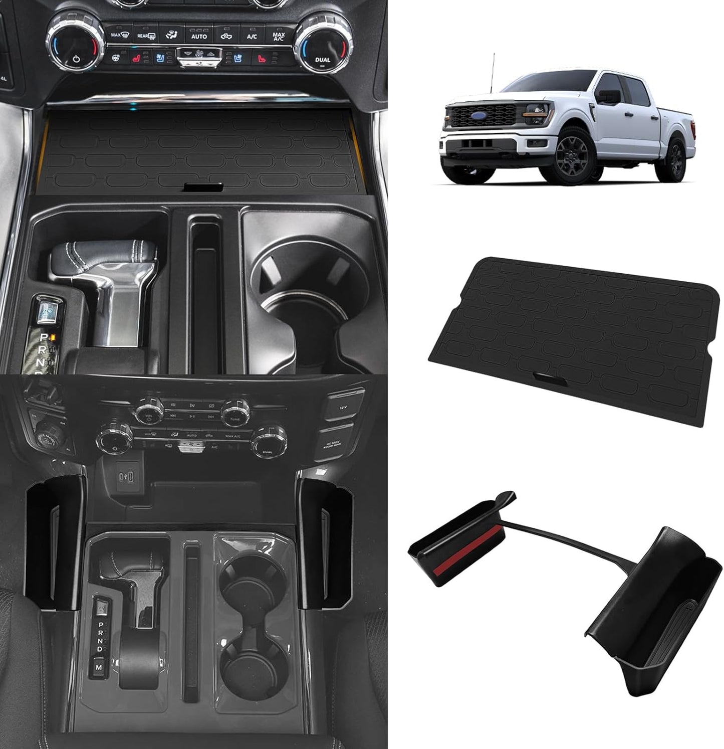 Muslogy Center Console Organizer Compatible with 2021-2024 2025 Ford F150 Accessories Hanging Storage Box Console Left & Right Phone Pocket Gear Shift Side Organizer