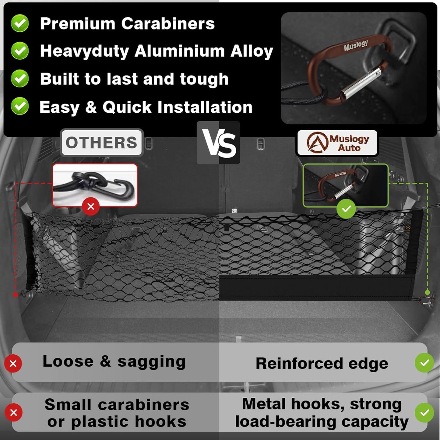 Muslogy Envelope Style Trunk Cargo Net Compatible with 2021-2024 2025 Kia Sorento Accessories Custom Fit Trunk Organizer Upgraded Mesh Storage Luggage Net with Metal Hooks