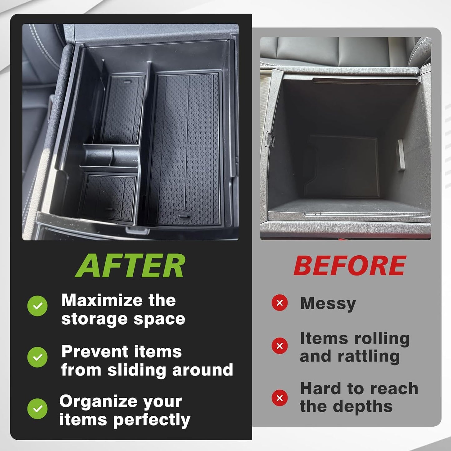 Muslogy Center Console Organizer Compatible with 2024 2025 GMC Acadia & Chevy Traverse & 2025 Buick Enclave Accessories Middle Console Storage Box Armrest Insert Tray Cable Holder ABS Material