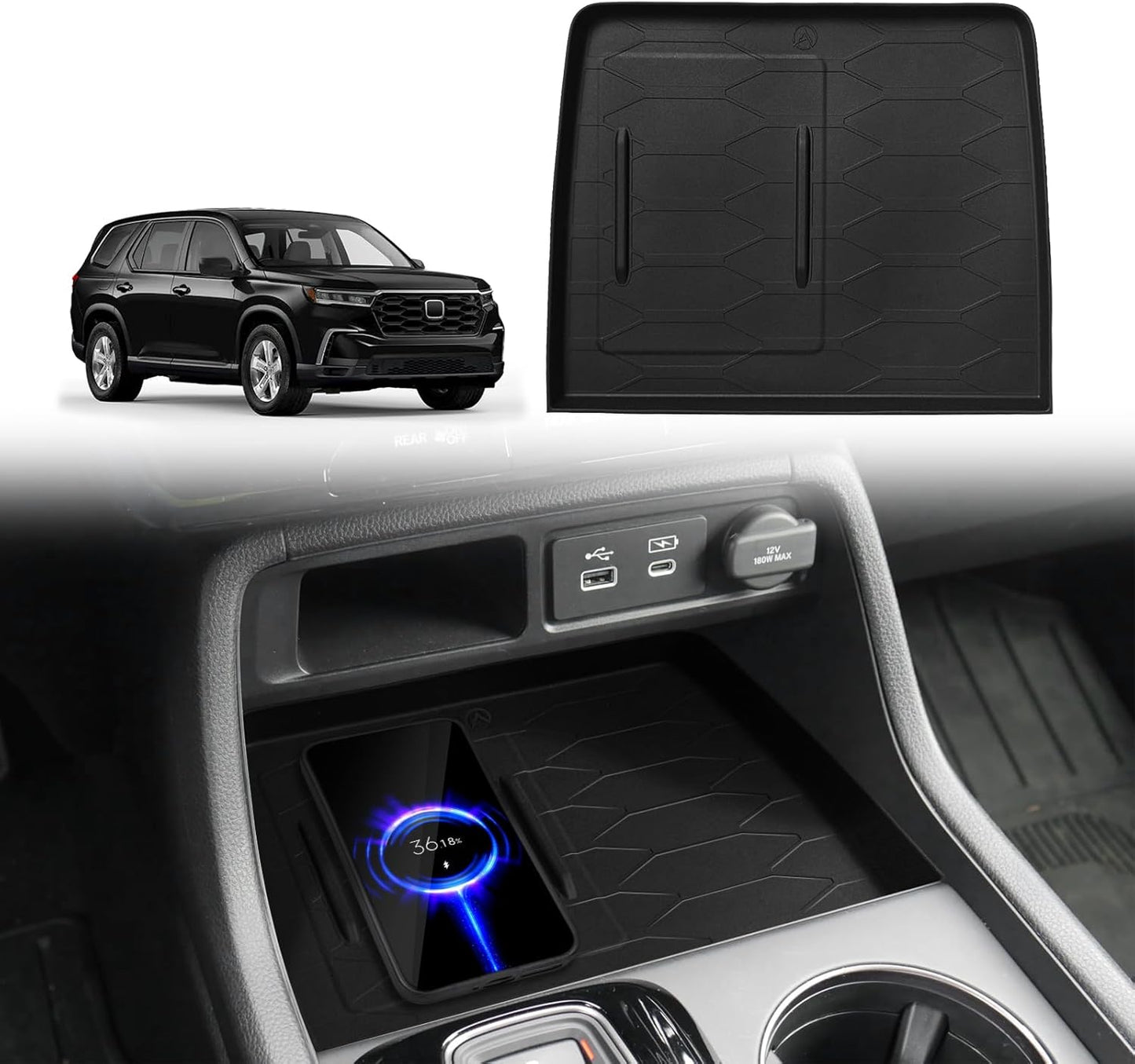 Muslogy Center Console Wireless Charger Protective Mat Compatible with Honda Pilot 2023-2025/2024-2026 Passport Accessories Center Console Inserts Liner Anti-Slip Phone Charge Area Charging Protection