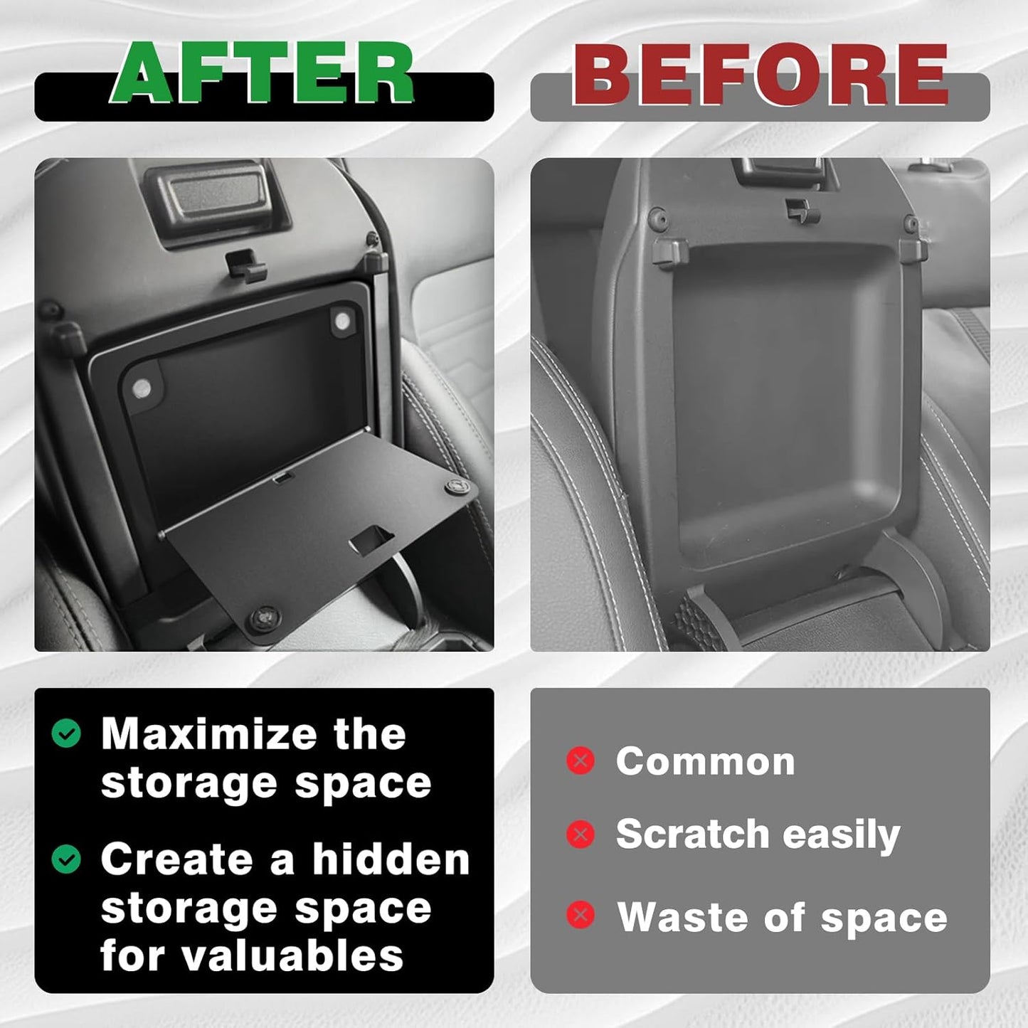 Muslogy Center Console Hidden Organizer Magnet Opening Design Compatible with Ford Ranger 2024 2025 Accessories Armrest Hidden Storage Box Insert Secret Organizer Magnetic Switch