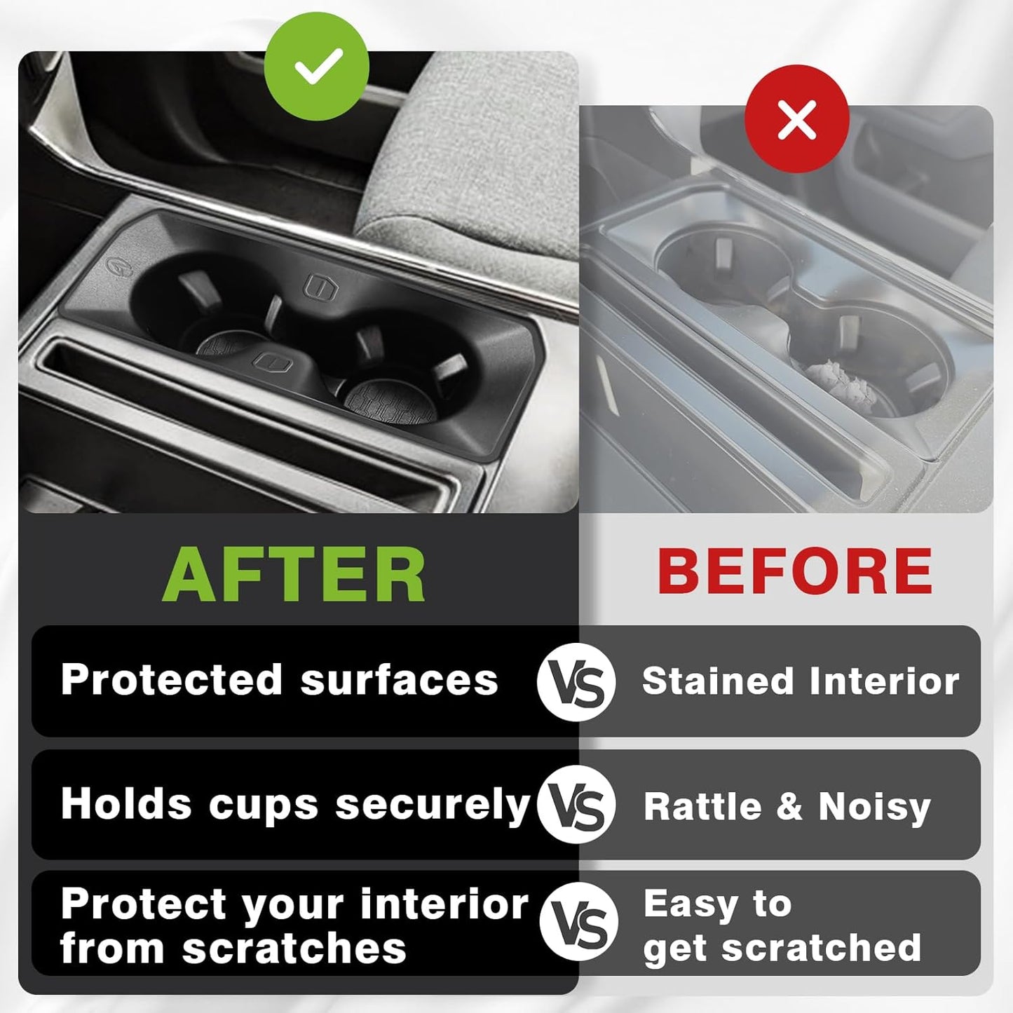 Muslogy Center Console Cup Holder Inserts Compatible with 2021-2024 2025 Ford F150 F-150 Accessories Middle Console Drink Holder TPE Organizer Non-Slip Drink Stopper(Bucket Seat Only)