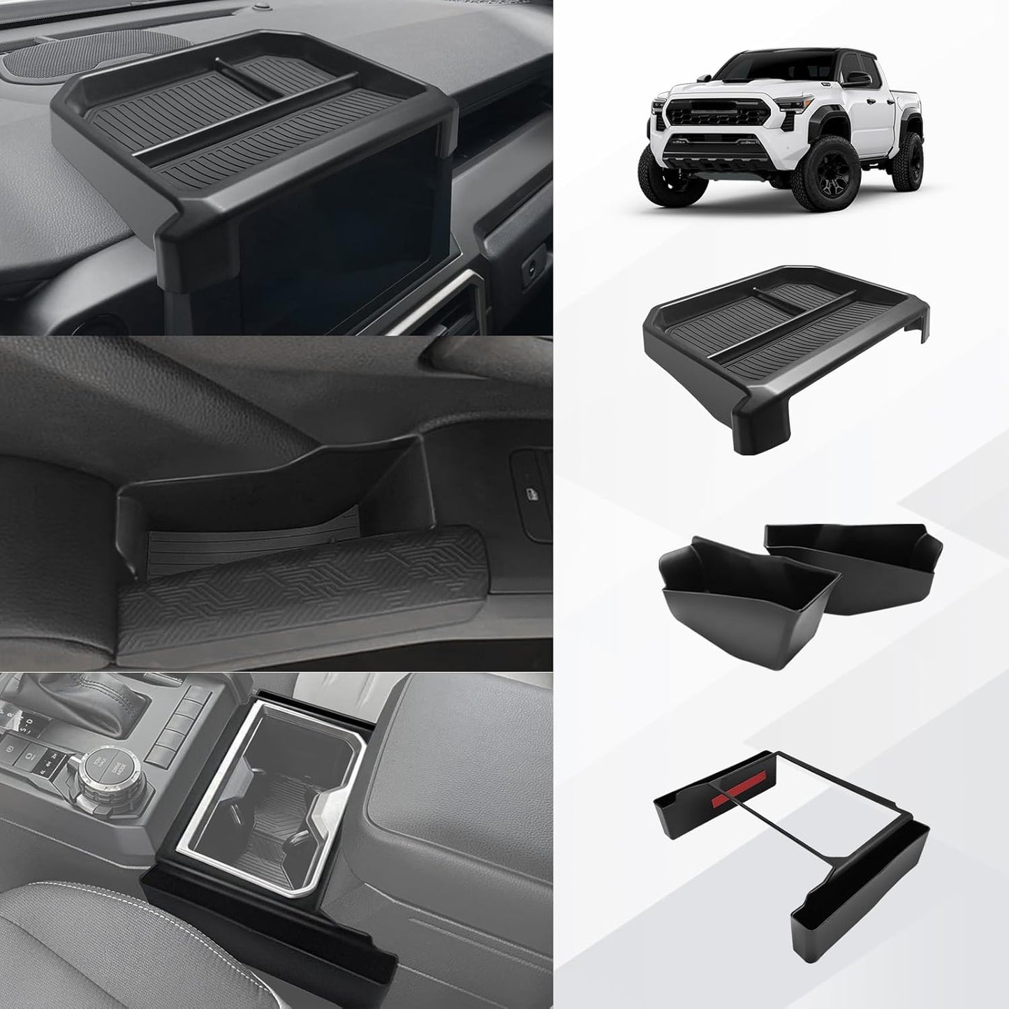 Muslogy Center Console Organizer Compatible with 2024 2025 Toyota Tacoma 4th Gen Accessories Interior Storage Box Insert Tray Phone Pocket(Console Organizer+Hanging Storage Box)