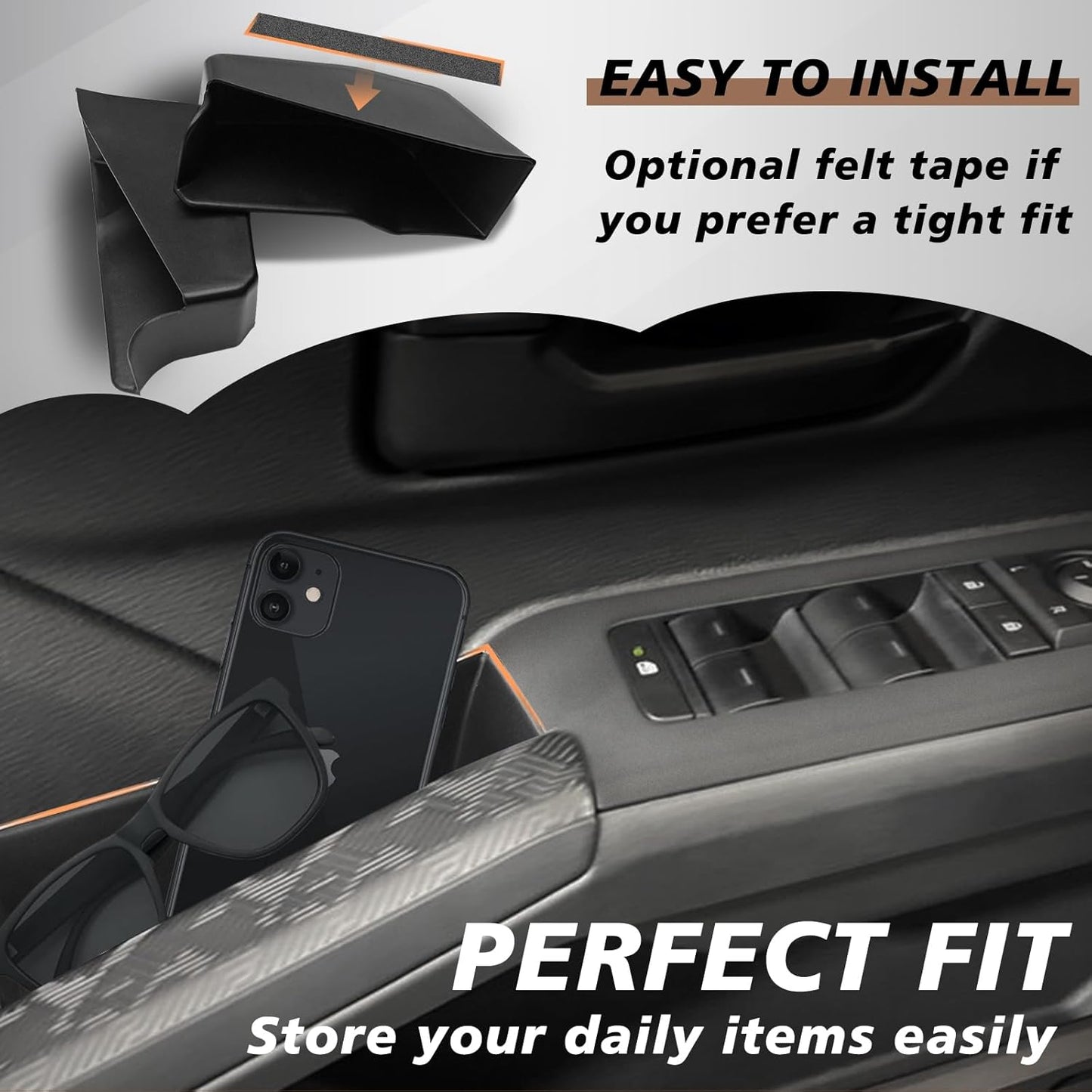 Muslogy Front Door Handle Inserts Box Interior Storage Organizer Compatible with 2024 2025 Toyota Tacoma & 2025 4Runner Accessories Door Grab Handle Pocket Side Armrest Phone Pocket Organizer 2PCS
