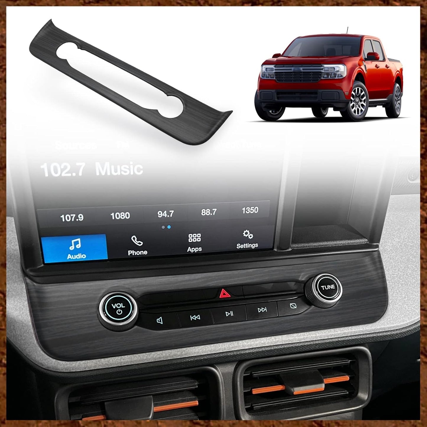 Muslogy Compatible with Ford Maverick Trim Piece Around Radio Controls Center Console Radio Multimedia Control Volume Knob Trim Cover 2022 2023 2024 2025 Accessories (Matt Black)