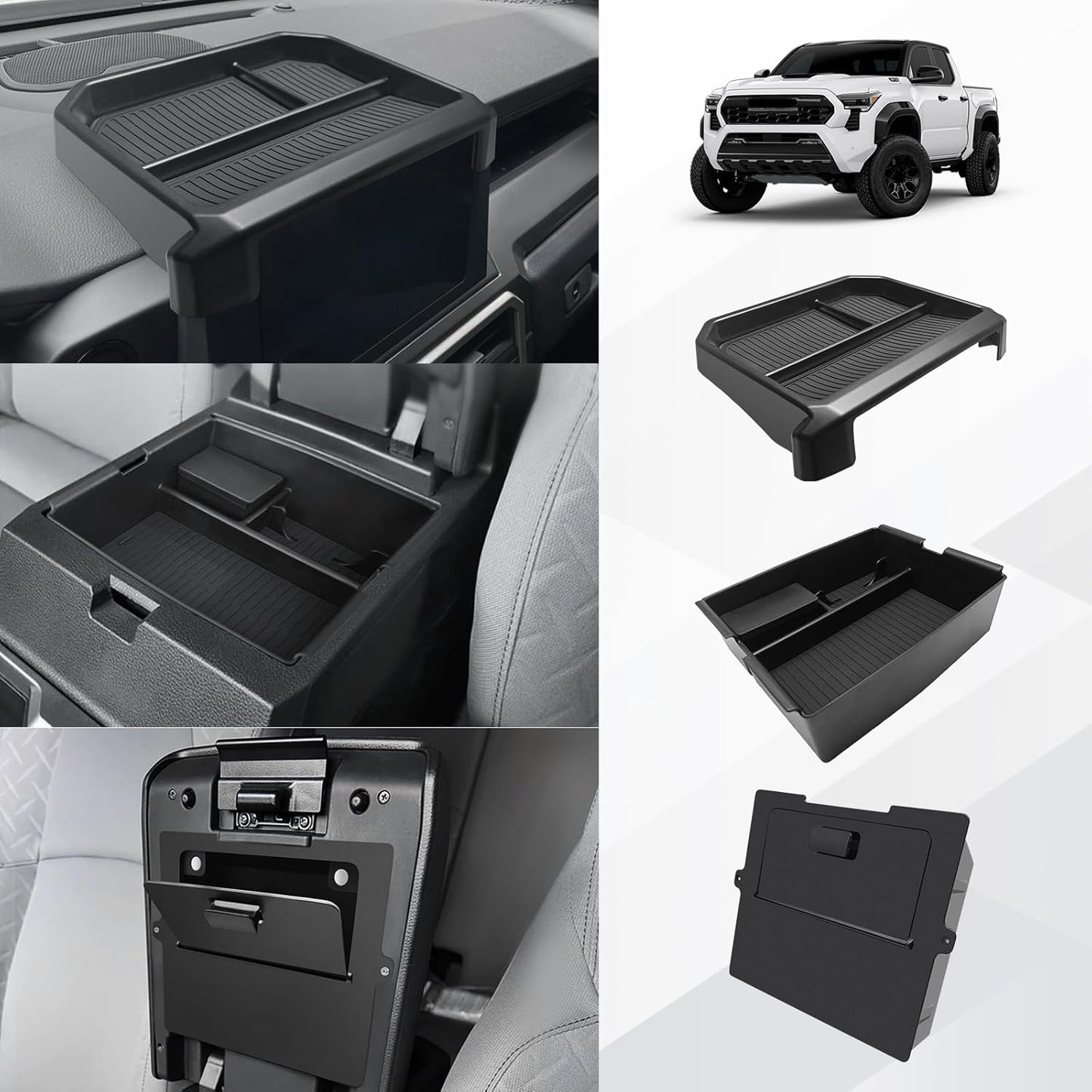 Muslogy Center Console Organizer Compatible with 2024 2025 Toyota Tacoma 4th Gen Accessories Interior Storage Box Insert Tray Phone Pocket(Console Organizer+Hanging Storage Box)