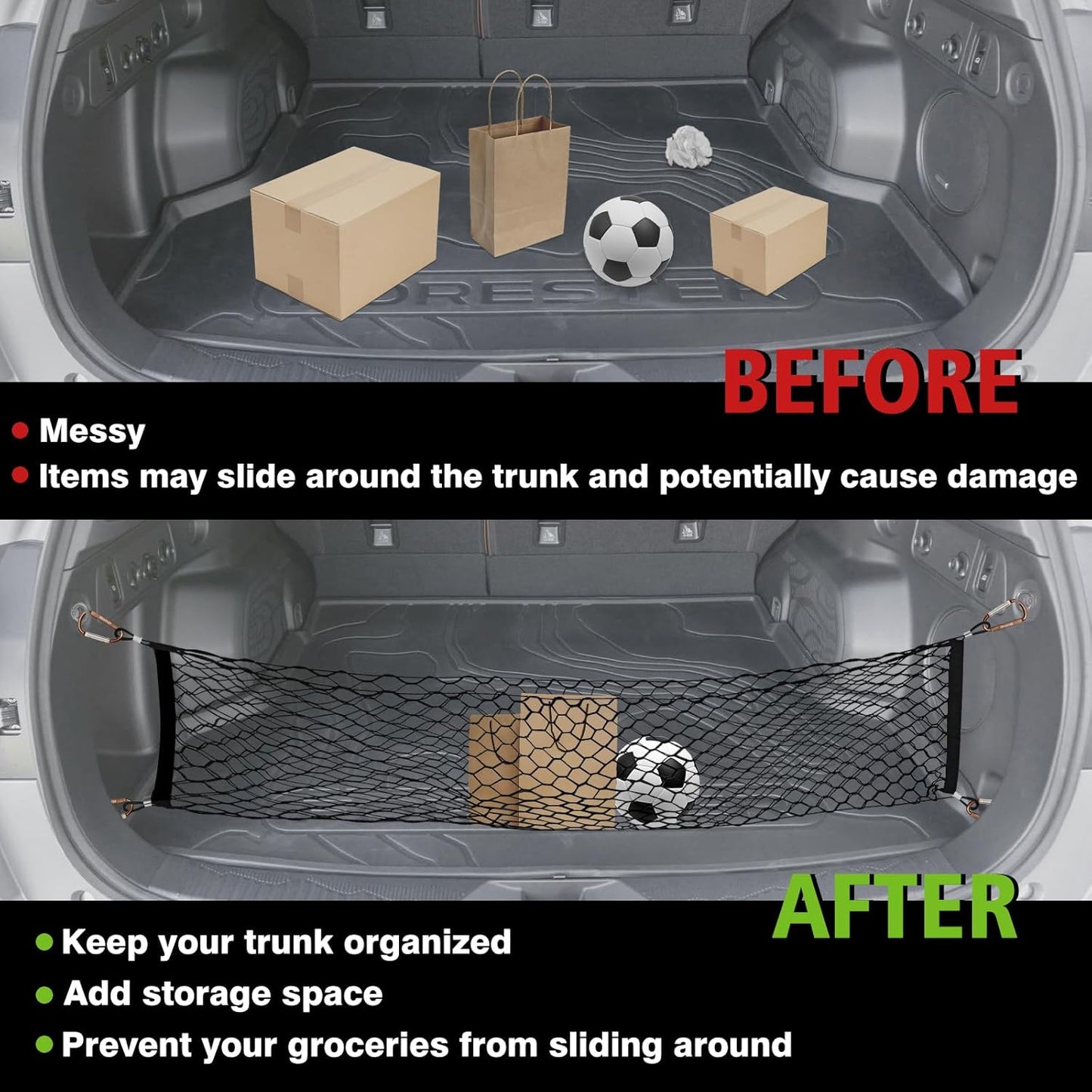 Muslogy Envelope Style Rear Trunk Mesh Cargo Net Compatible with 2025 Subaru Forester Base Premium Sport Limited Touring Accessories Stretchable Trunk Organizer Storage Luggage Net