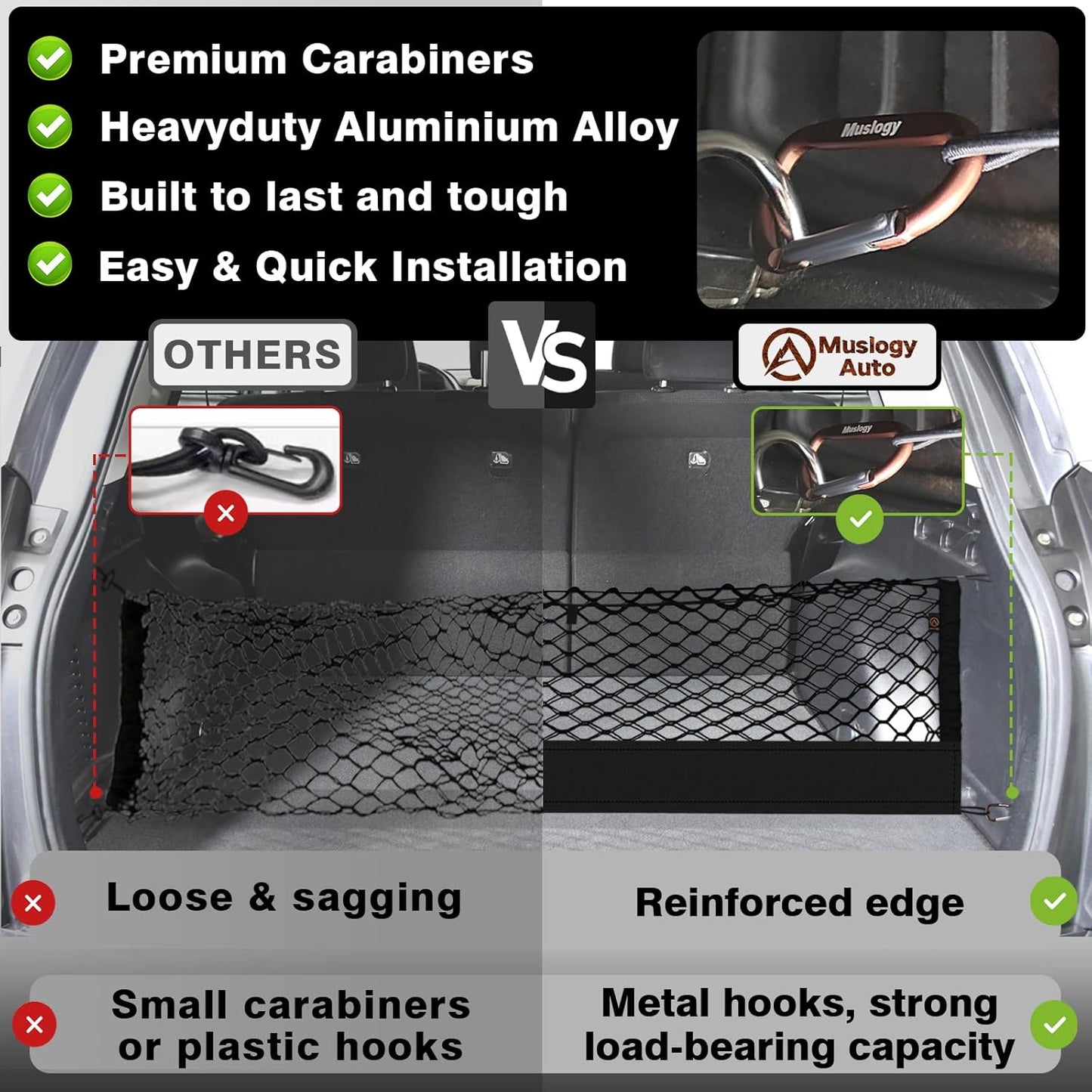 Muslogy Envelope Style Trunk Cargo Net Compatible with Toyota RAV4 2013-2018 Accessories Custom Fit Trunk Organizer Upgraded Storage Luggage Net with Metal Hooks