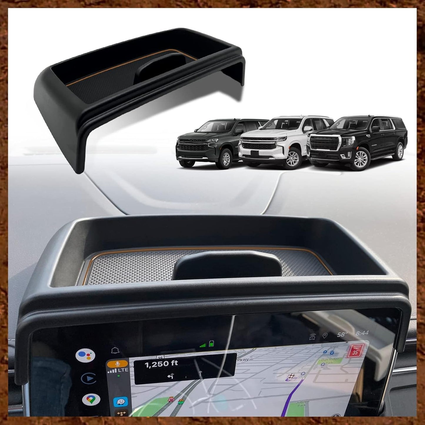 Muslogy Dash Console Storage Tray Compatible with GMC Yukon Chevy Tahoe Suburban 2021 2022 2023 2024 Insert Behind Screen Organizer Box Accessories for Tahoe Suburban 2021-2024 Not for Denali(Black)