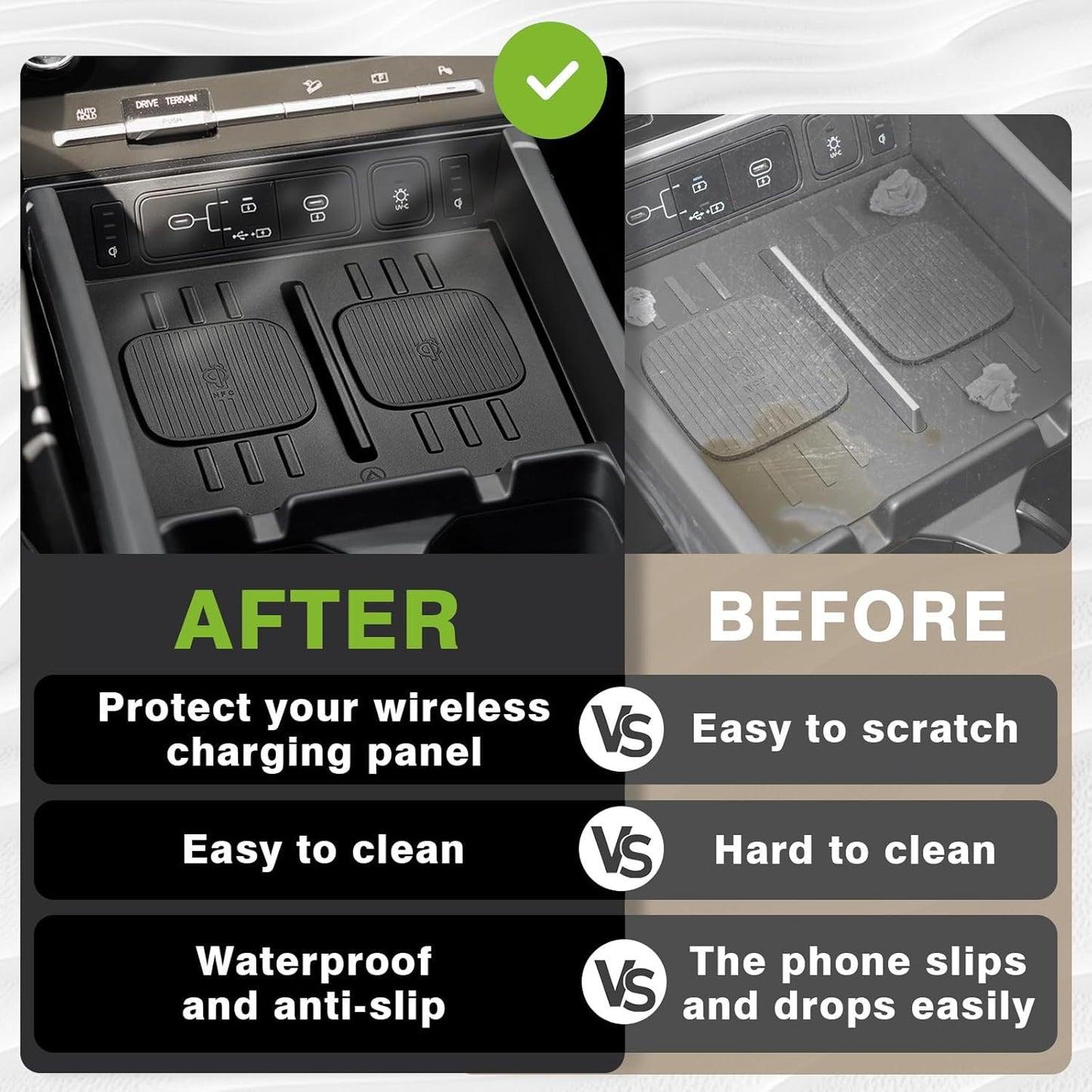 Muslogy Center Console Wireless Charger Mat Compatible with 2024 2025 Hyundai Santa Fe Accessories Interior Protective Anti-Slip Silicone Liner Waterproof Phone Charging Pad Protection
