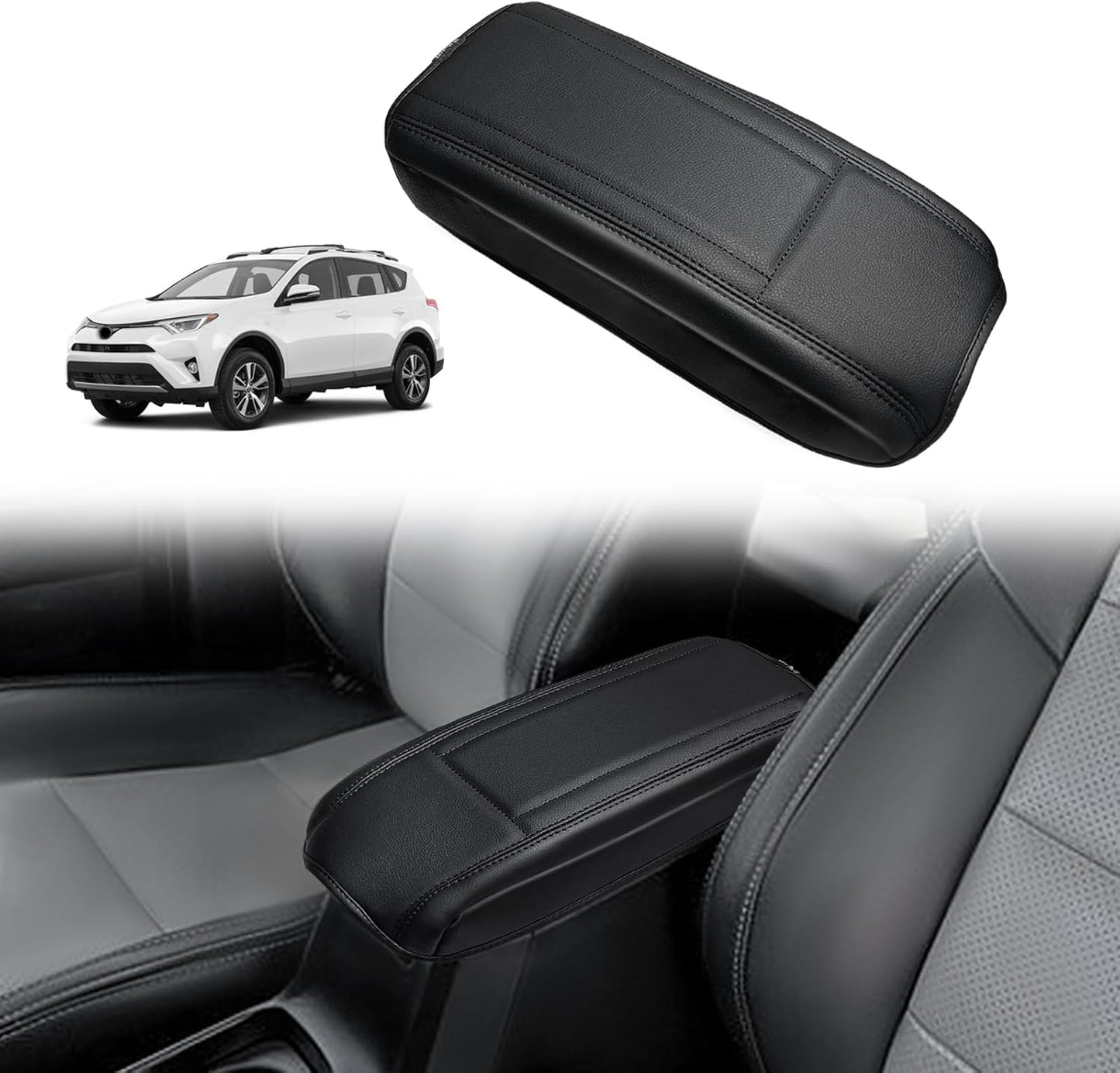 Muslogy Center Console Armrest Cover Compatible with Toyota RAV4 2019-2025 Comfort Armrest Pad Arm Rest Cushion Vegan Leather Protector 1-Inch Extra Thick