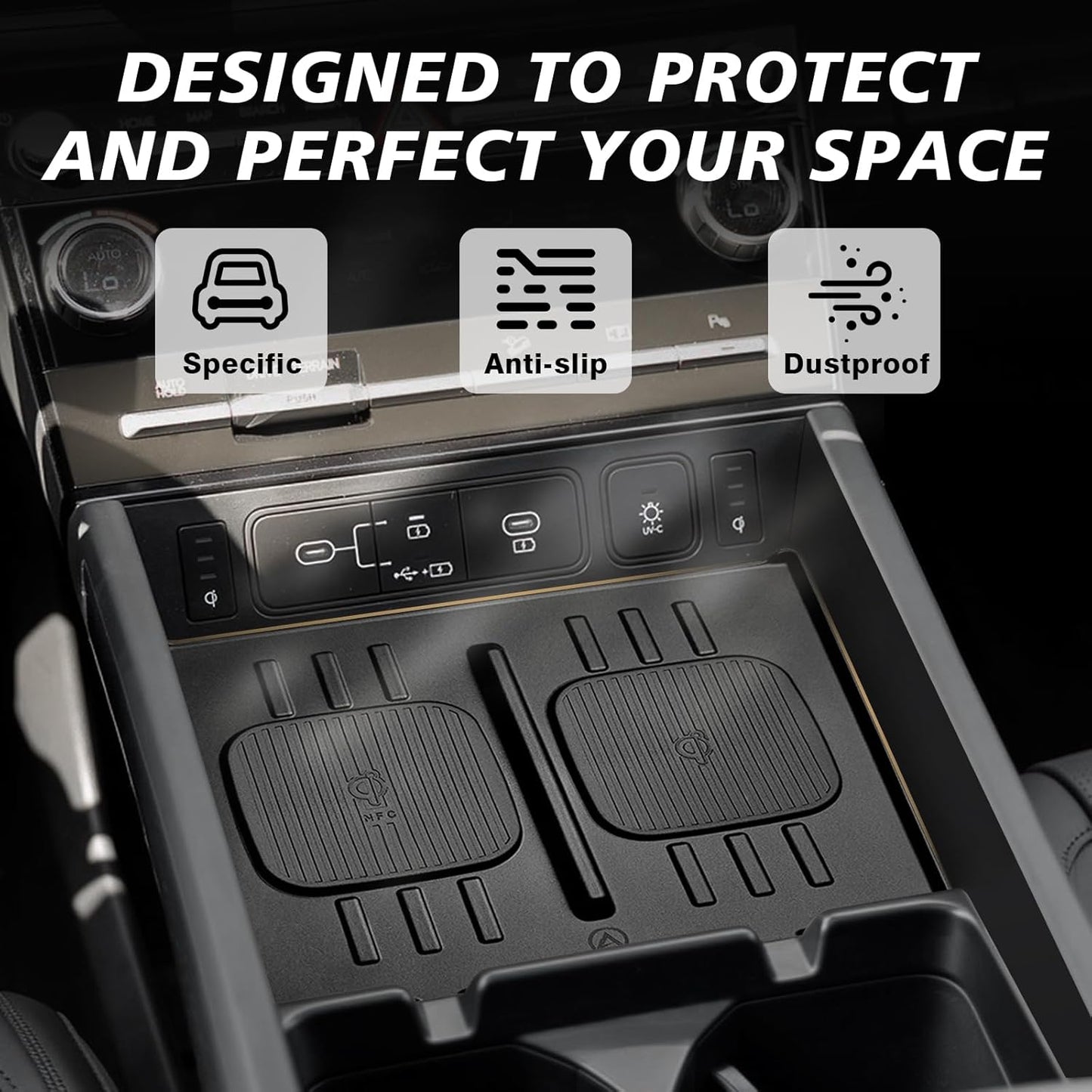 Muslogy Center Console Wireless Charger Mat Compatible with 2024 2025 Hyundai Santa Fe Accessories Interior Protective Anti-Slip Silicone Liner Waterproof Phone Charging Pad Protection