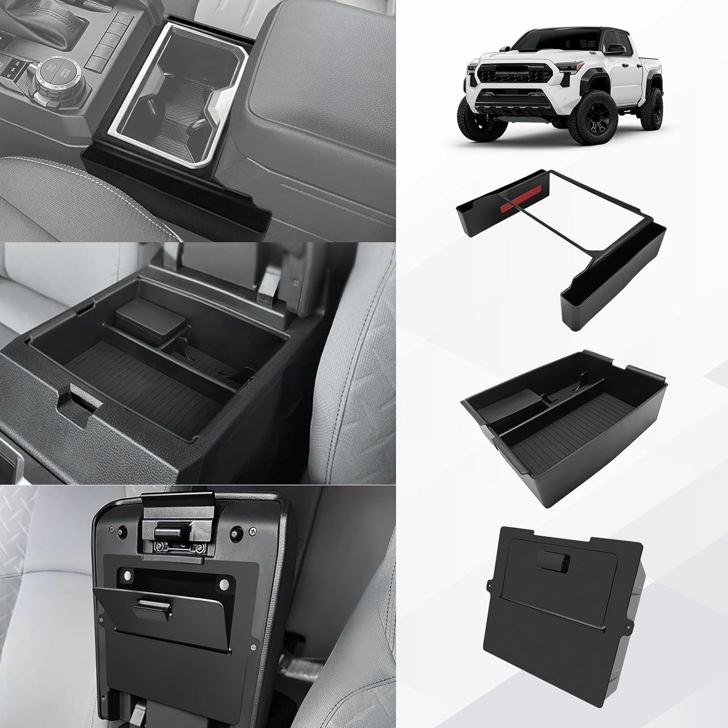 Muslogy Center Console Organizer Compatible with 2024 2025 Toyota Tacoma 4th Gen Accessories Interior Storage Box Insert Tray Phone Pocket(Console Organizer+Hanging Storage Box)