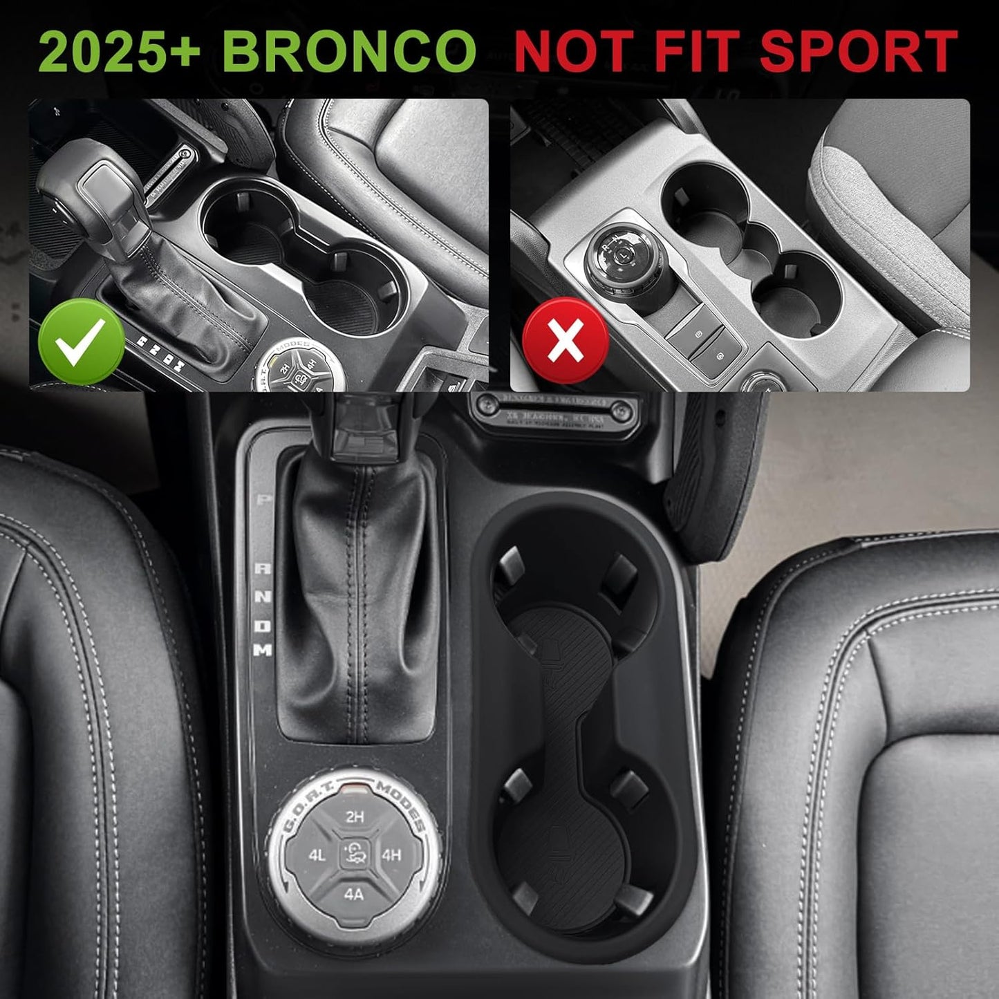Muslogy Center Console Cup Holder Inserts Compatible with 2025 Ford Bronco Accessories Middle Console Armrest Front Drink Stopper Non-Slip Silicone Rubber Organizer Drink Cup Holder Organizer
