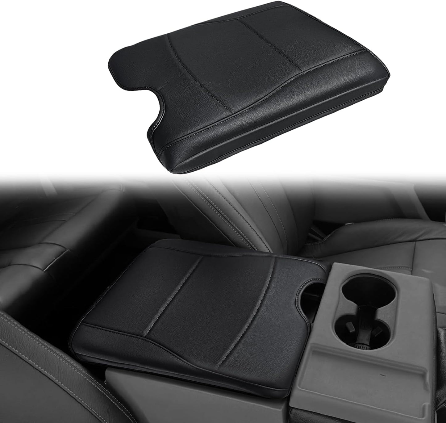 Muslogy Center Console Armrest Cover Compatible with Ford F-150 F150 2021-2025 Comfort Armrest Pad Arm Rest Cushion Vegan Leather Protector Regular Thick(WorkSurface ONLY)