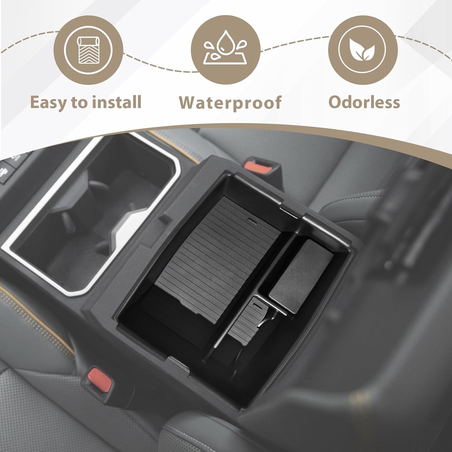 Muslogy Center Console Organizer Compatible with Toyota Tacoma 2024 2025 Accessories Middle Console Storage Box ABS Material with Anti-Slip Mats Interior Insert Tray (Black)