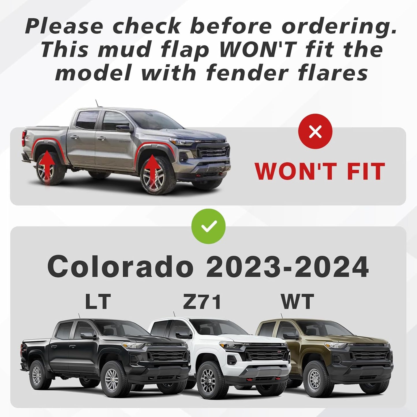 Muslogy for 2023+ Colorado Mud Flaps Without Fender Flare Front & Rear Splash Guards No Drilling Required Compatible with Chevy Colorado Without Fender Flare 2023 2024 2025