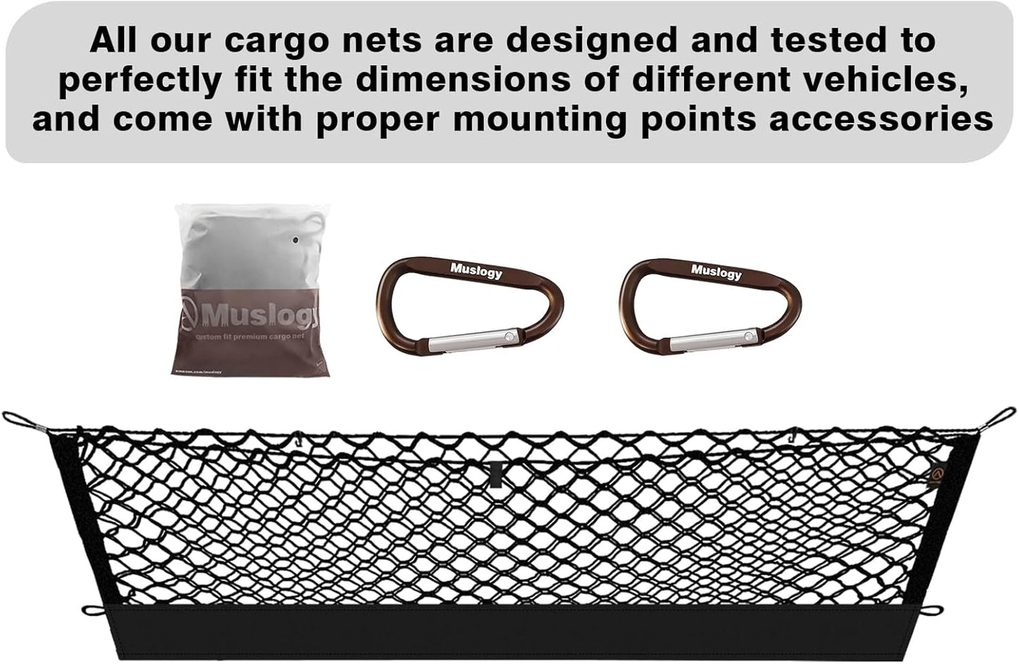 Muslogy Envelope Style Trunk Cargo Net Compatible with 2018-2024 Chevy Equinox & GMC Terrain Accessories Custom Fit Trunk Organizer Upgraded Mesh Storage Luggage Net with Metal Hooks
