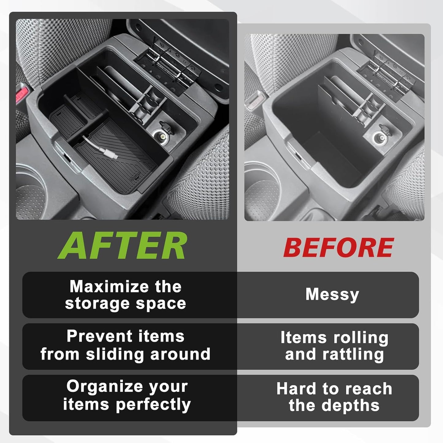 Muslogy Center Console Organizer Compatible with 2005-2021 Nissan Frontier & 2005-2012 Nissan Pathfinder Accessories Middle Console Divider Storage Box Armrest Insert Tray with Anti-Slip Mats