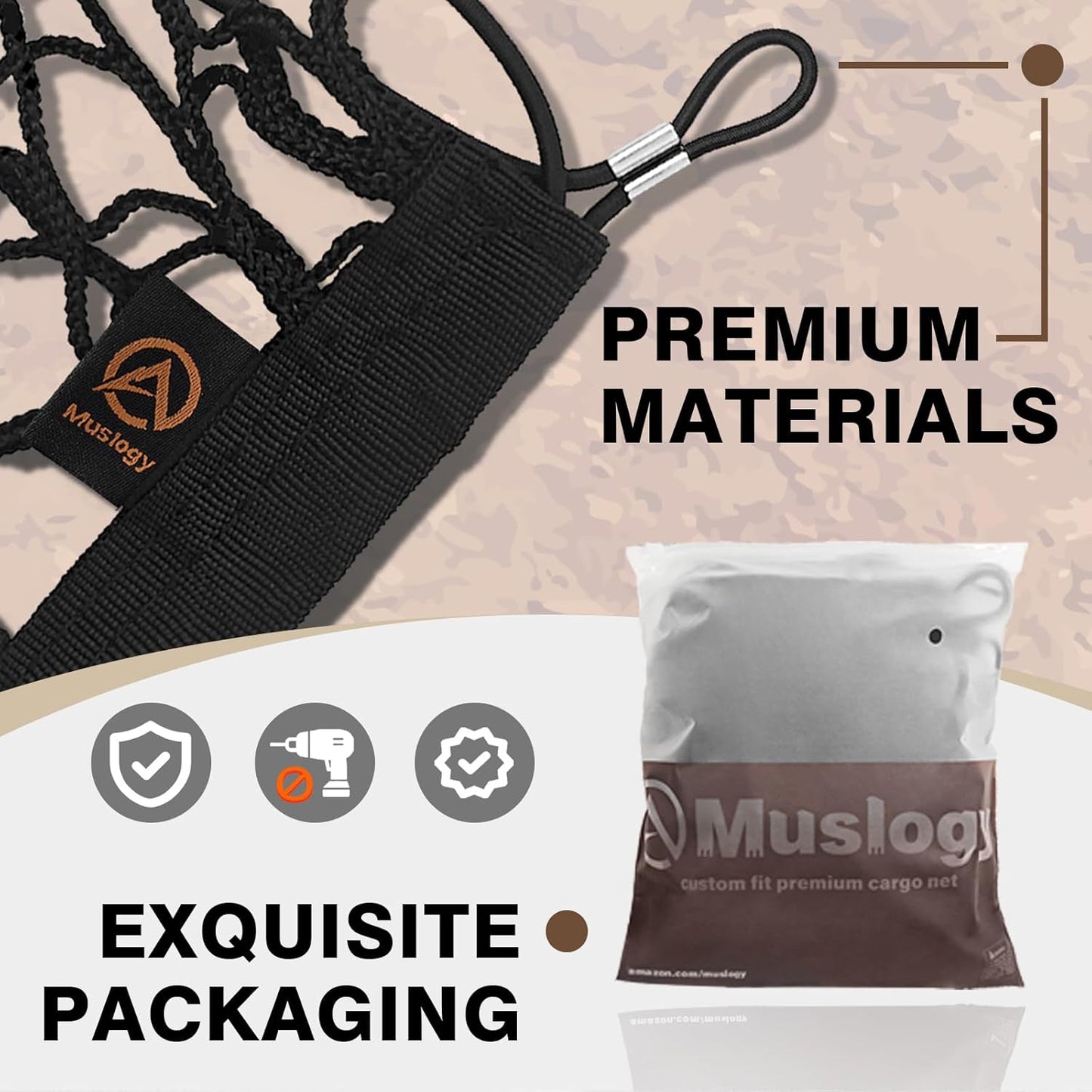 Muslogy Envelope Style Trunk Cargo Net Compatible with 2025 Toyota 4Runner Accessories Custom Fit Trunk Organizer Upgraded Mesh Storage Luggage Net with Metal Hooks
