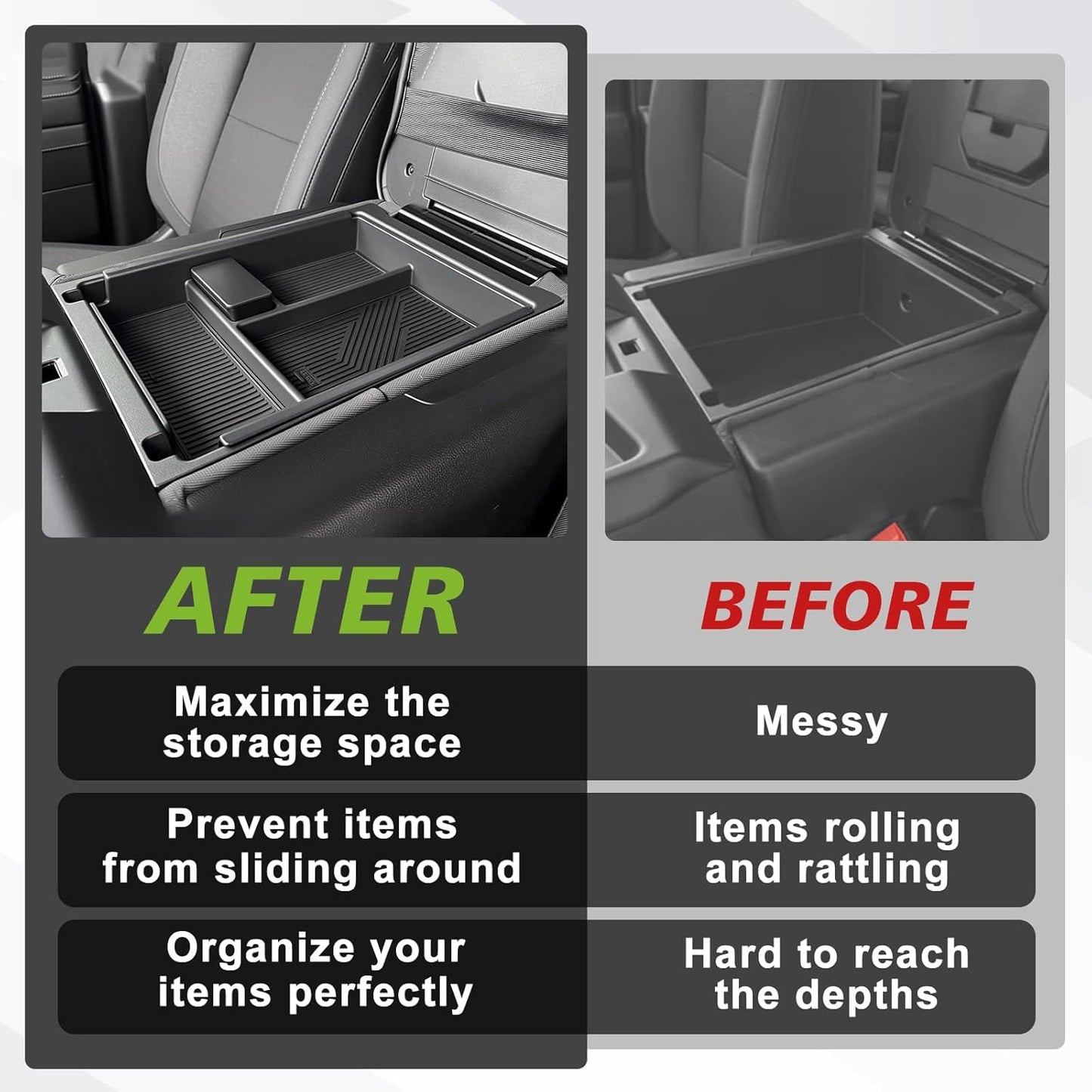 Muslogy Center Console Organizer Compatible with 2020-2025 Chevy Silverado/GMC Sierra 1500 Accessories Storage Insert Box Console Armrest Divider(Jump Seat ONLY) - Upper Organizer