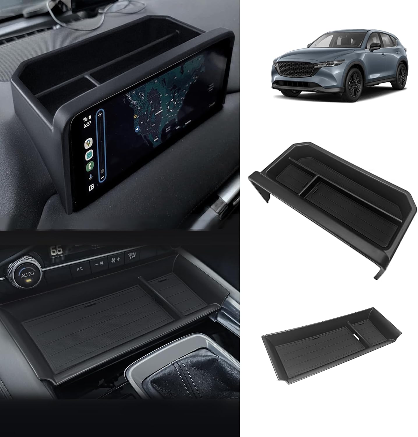 Muslogy Dash Storage Box Behind Screen Center Console Organizer Compatible with Mazda CX5 CX-5 Accessories 2022-2025 Sunglasses Holder Dashboard Insert Tray ABS Interior Secondary Accessories