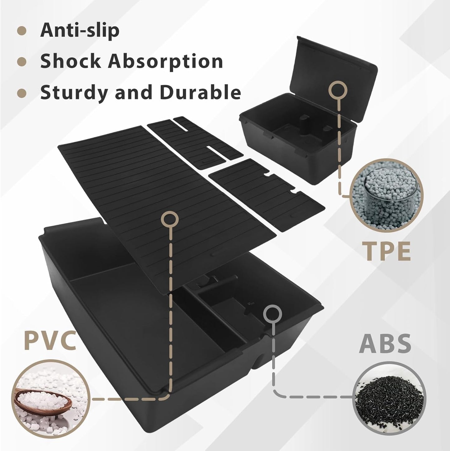 Muslogy Center Console Organizer Compatible with Toyota Tacoma 2024 2025 Accessories Middle Console Storage Box ABS Material with Anti-Slip Mats Interior Insert Tray (Black)
