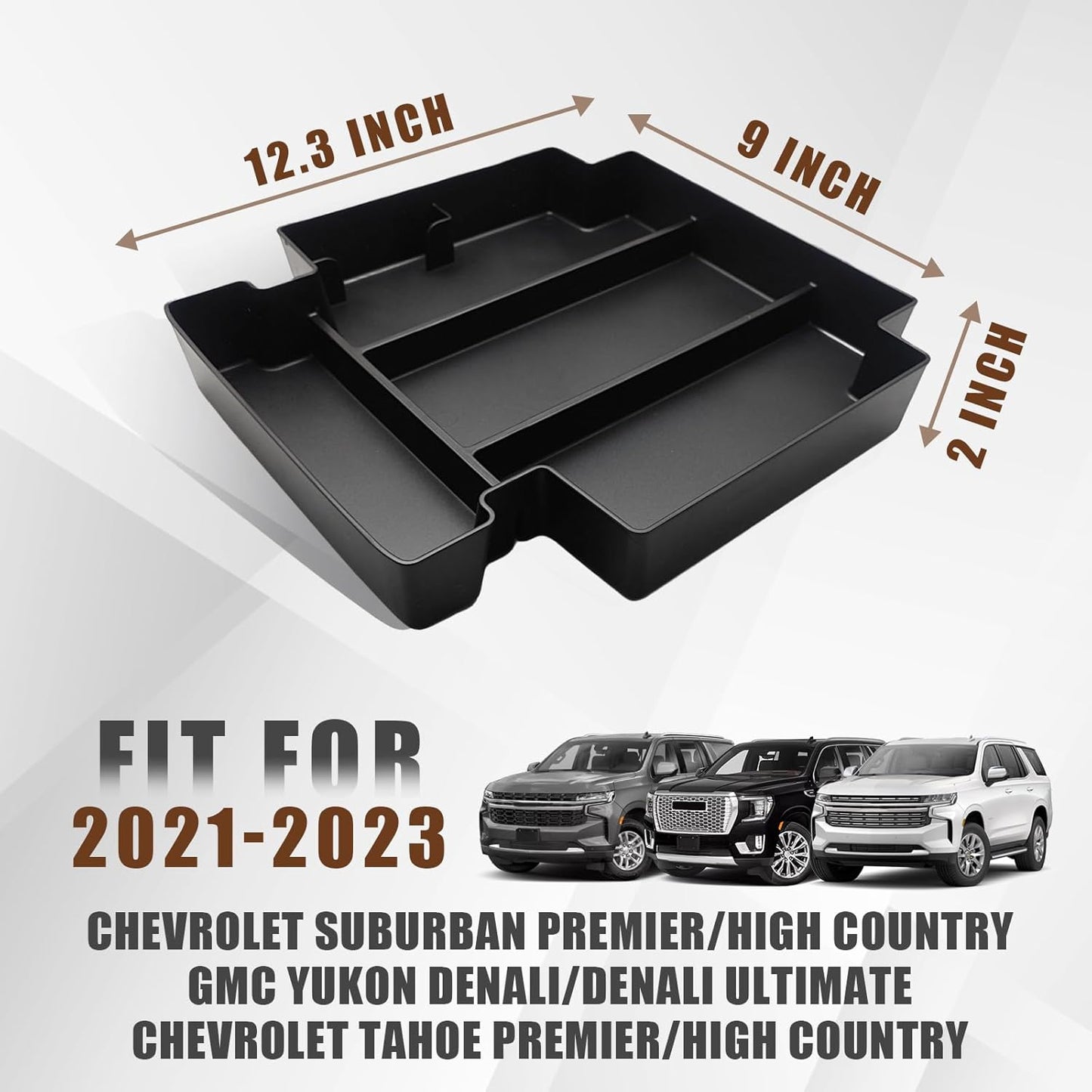 Muslogy for 2021-2024 2025 Sliding Console Yukon Tahoe Suburban Center Organizer Armrest Storage Tray Compatible with GMC Yukon Chevy Tahoe Suburban Fit for Power Sliding Console (Black)