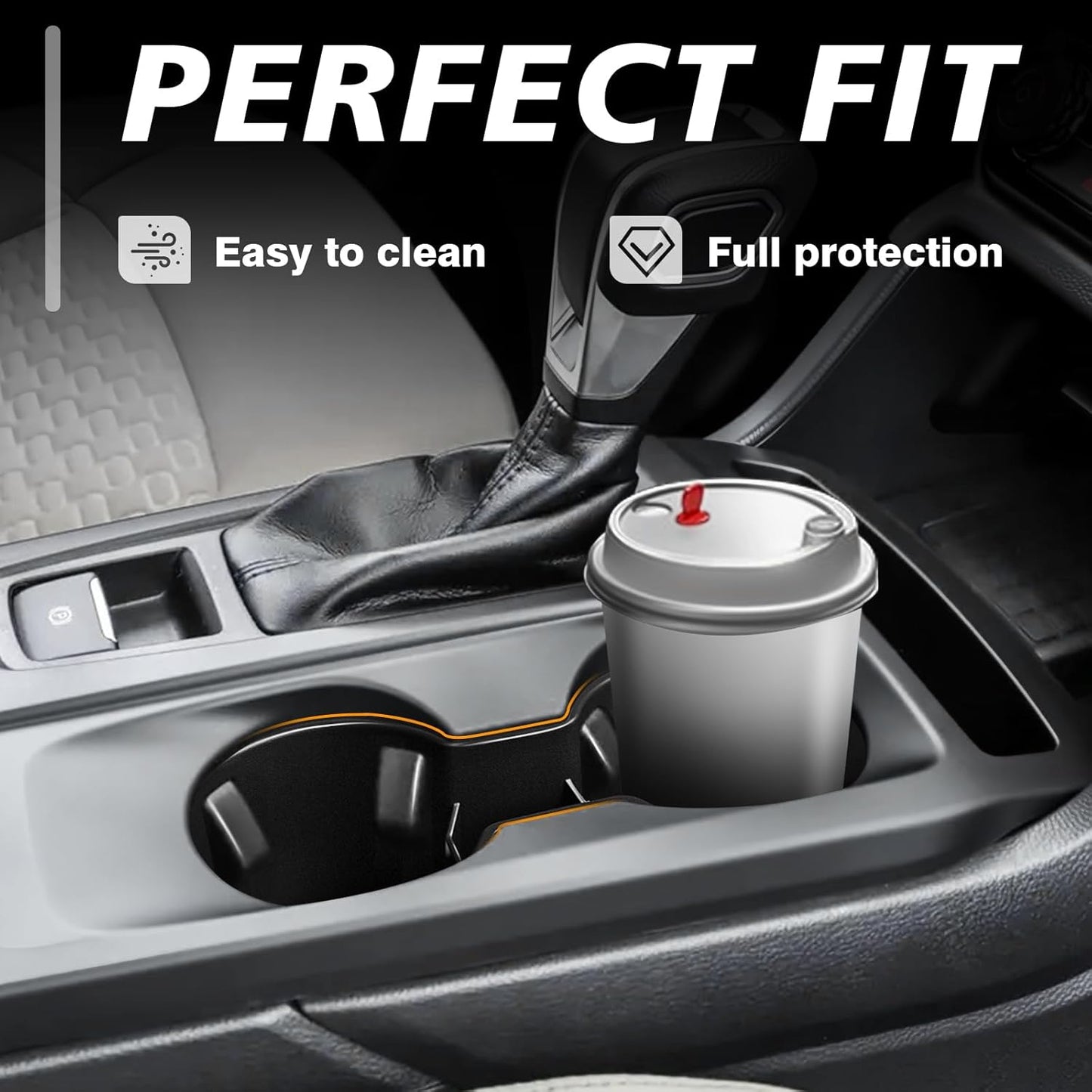 Muslogy Center Console Cup Holder Inserts Compatible with 2024 2025 Ford Ranger Accessories Middle Console Drink Holder Silicone Black Organizer Non-Slip Drink Stopper