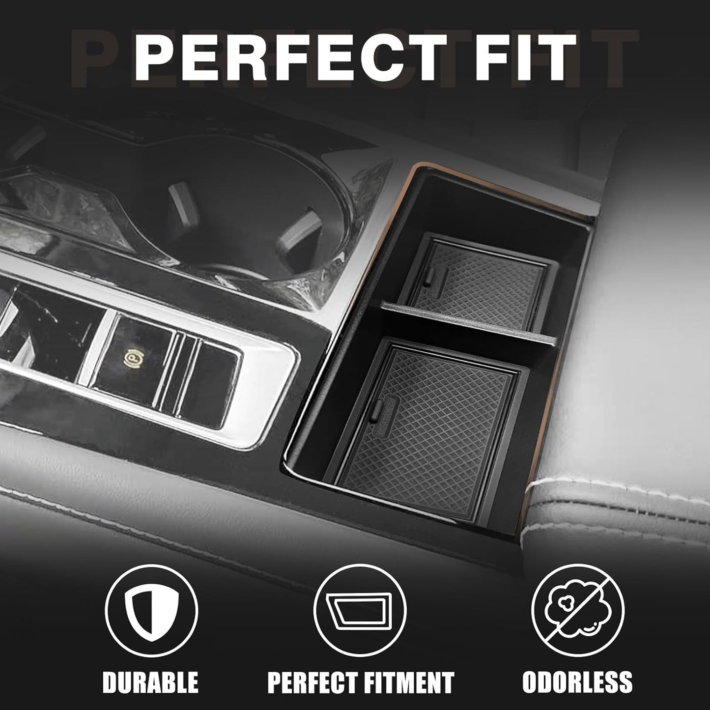 Muslogy Center Console Organizer Compatible with Volkswagen Atlas & Cross Sport 2024 Accessories Middle Console Storage Box & Armrest Front Tray 2PCS Set (Console Organizer+Armrest Front Tray)